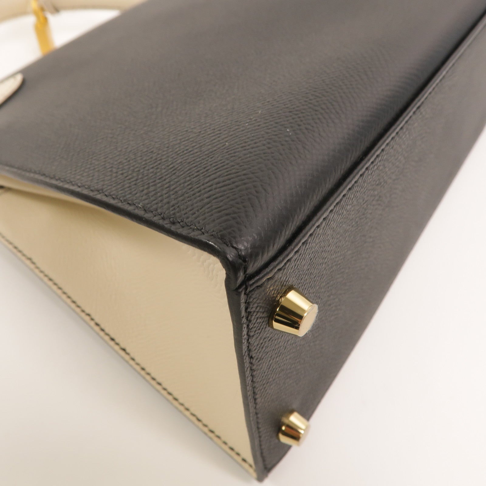 HERMES Epsom皮革Kelly 28 SPO手挽肩背兩用袋Noir/Craie