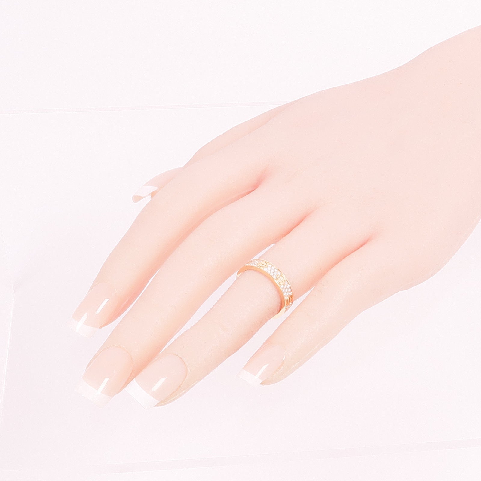 CARTIER 18K玫瑰金Love Ring Small Model Paved鑽石戒指Cartier#49/US#5