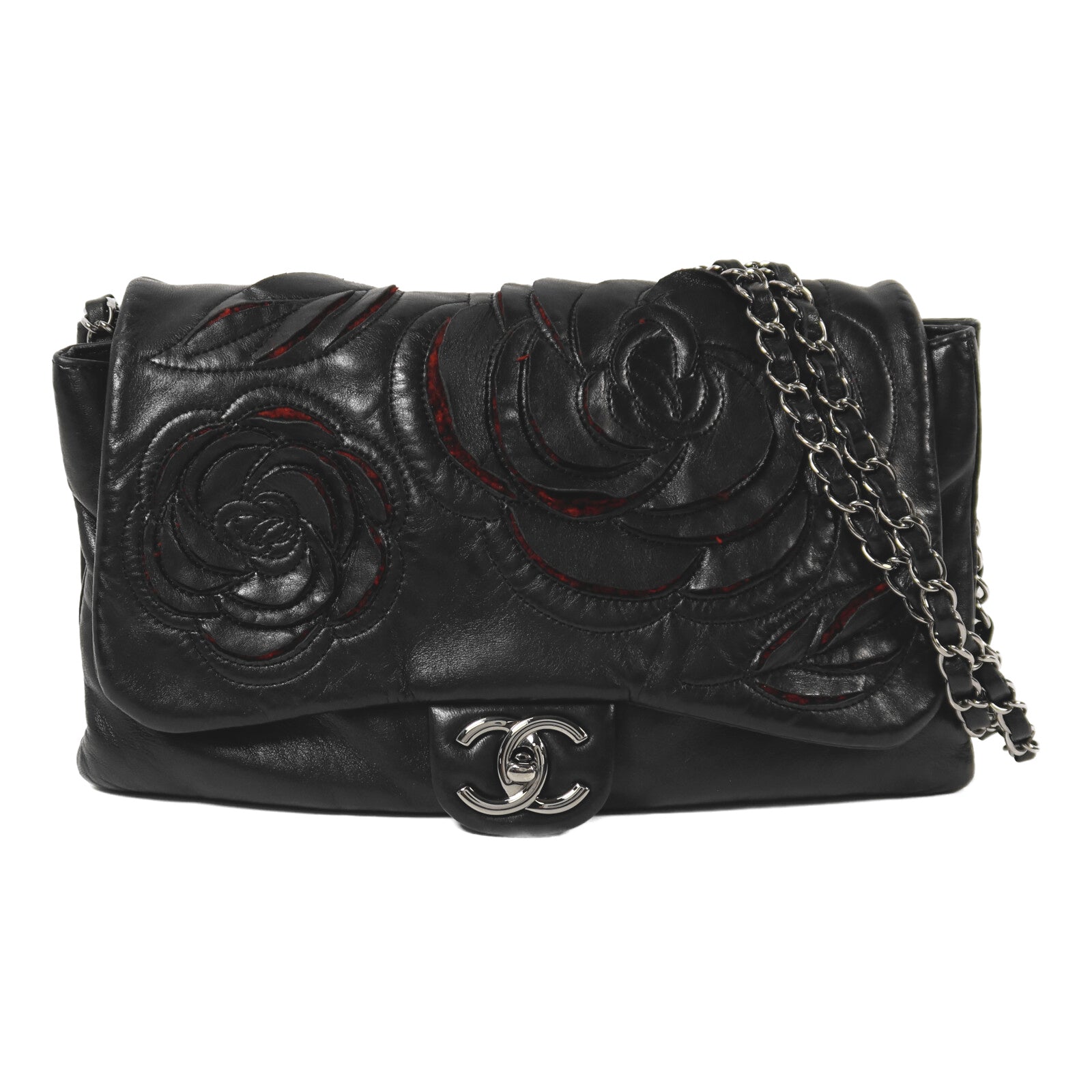 CHANEL 羊皮皮革Chain Shoulder銀扣鏈帶肩背袋