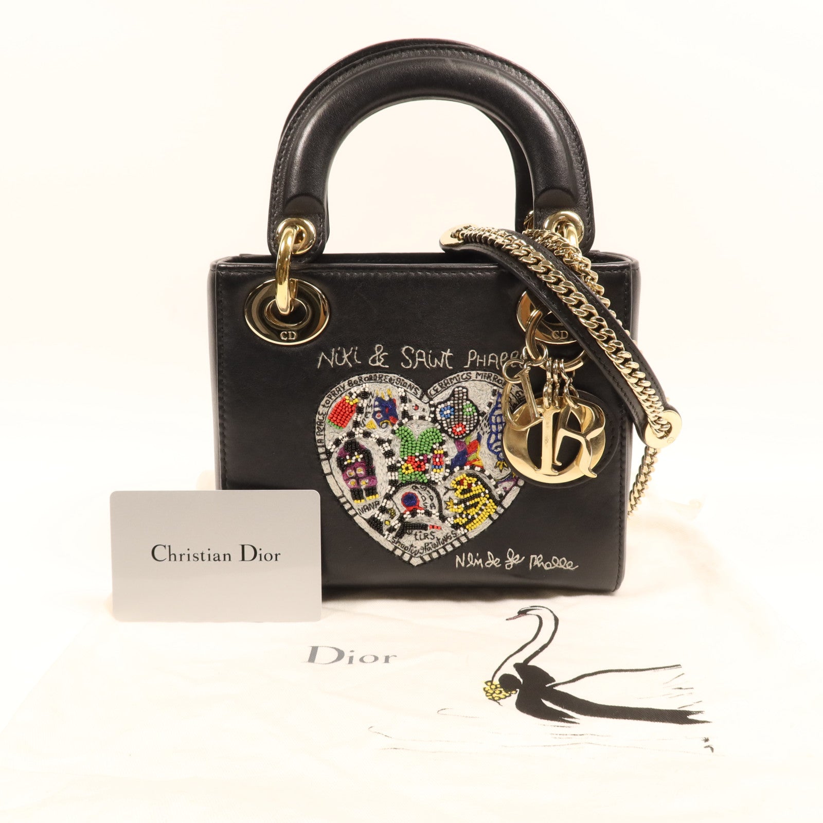 Dior 牛皮皮革Lady Dior Mini金扣鏈帶手挽肩背兩用袋