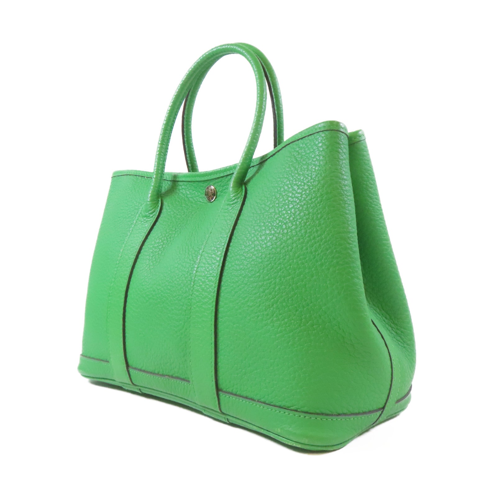 HERMES Country皮革Garden Party TPM銀扣手挽袋竹子綠色
