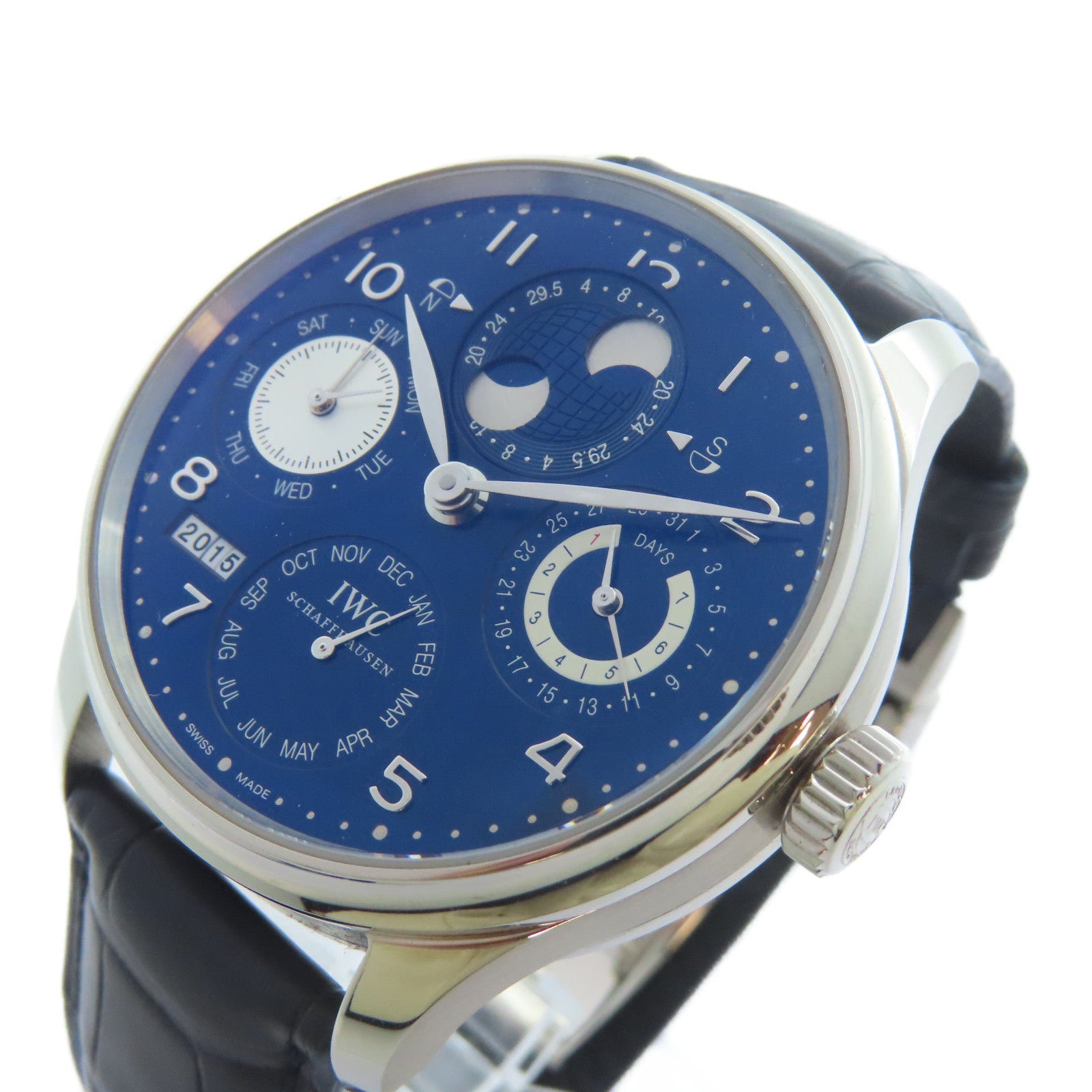 IWC Portuguese Perpetual Calendar 18K白金手錶自動機芯藍色