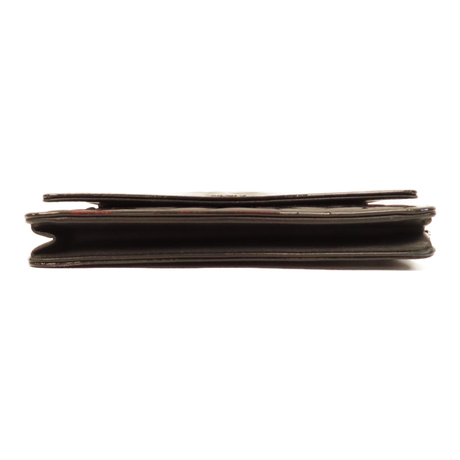 CHANEL 漆皮皮革Camellia Wallet On Chain銀扣鏈帶肩背袋黑色