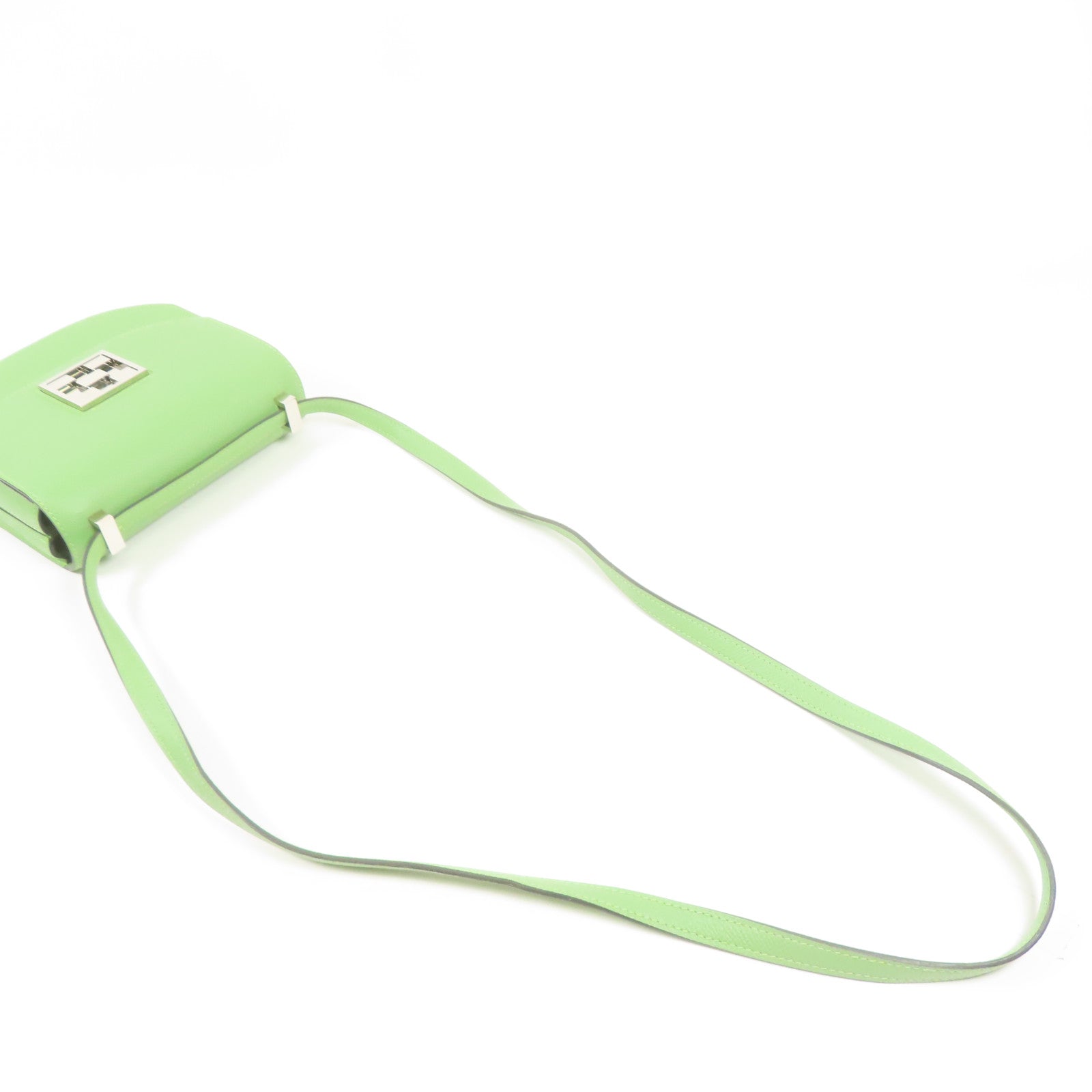 HERMES Epsom皮革Mosaique Mini銀扣肩背袋Vert Criquet