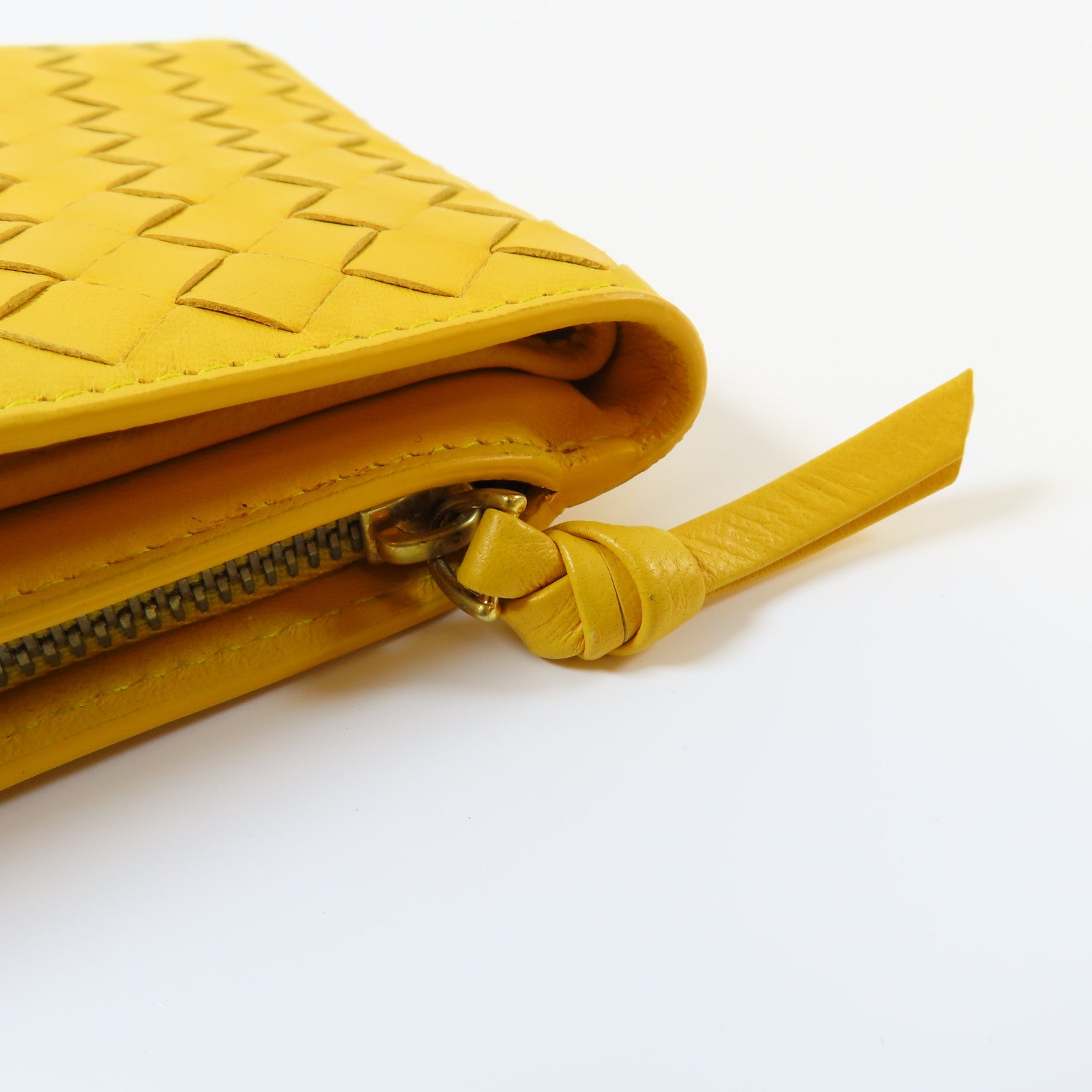 BOTTEGA VENETA 【激減優惠】織紋牛皮皮革Wallet金扣錢包黃色