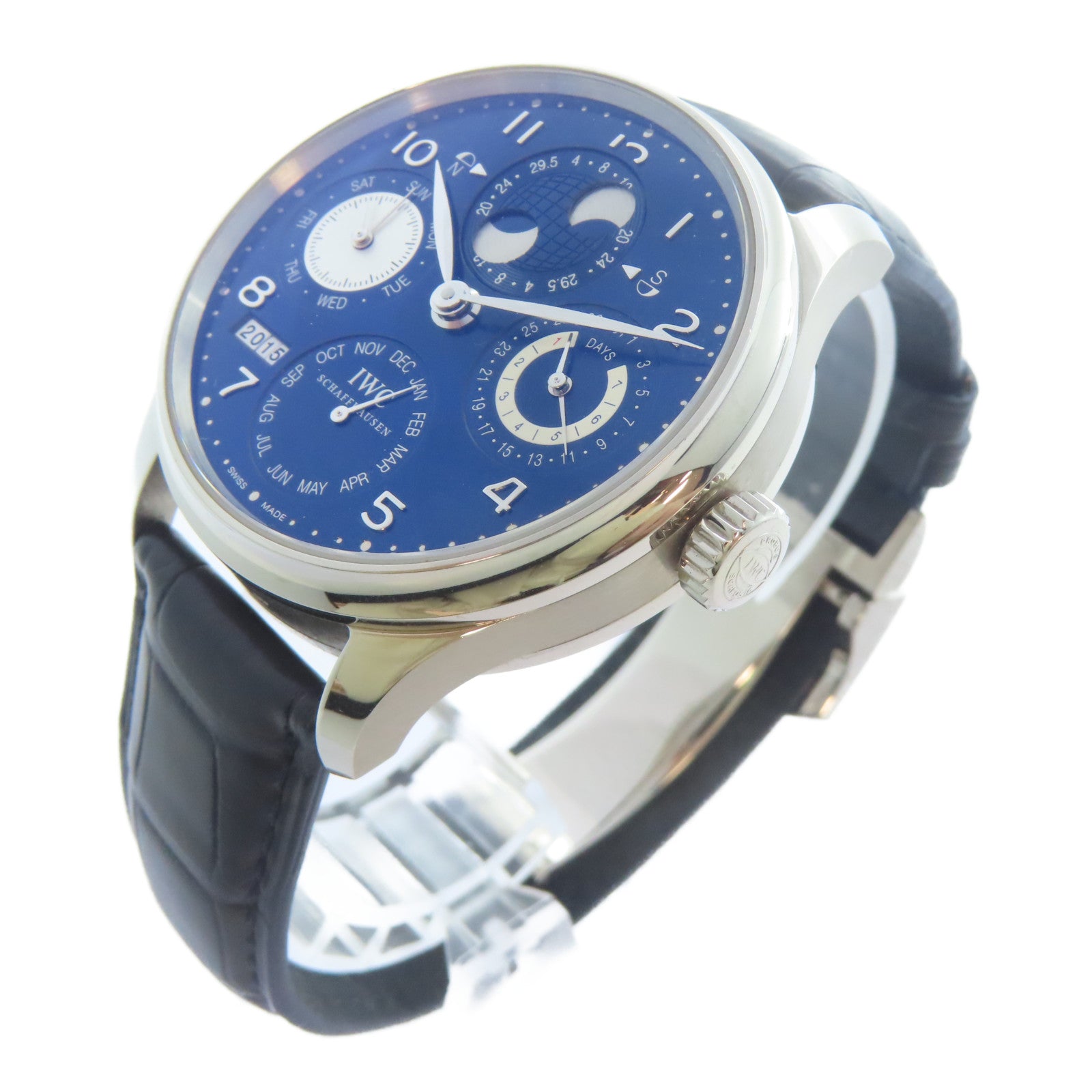 IWC Portuguese Perpetual Calendar 18K白金手錶自動機芯藍色