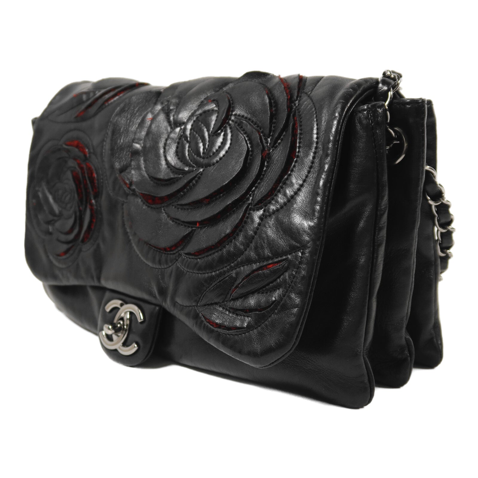 CHANEL 羊皮皮革Chain Shoulder銀扣鏈帶肩背袋