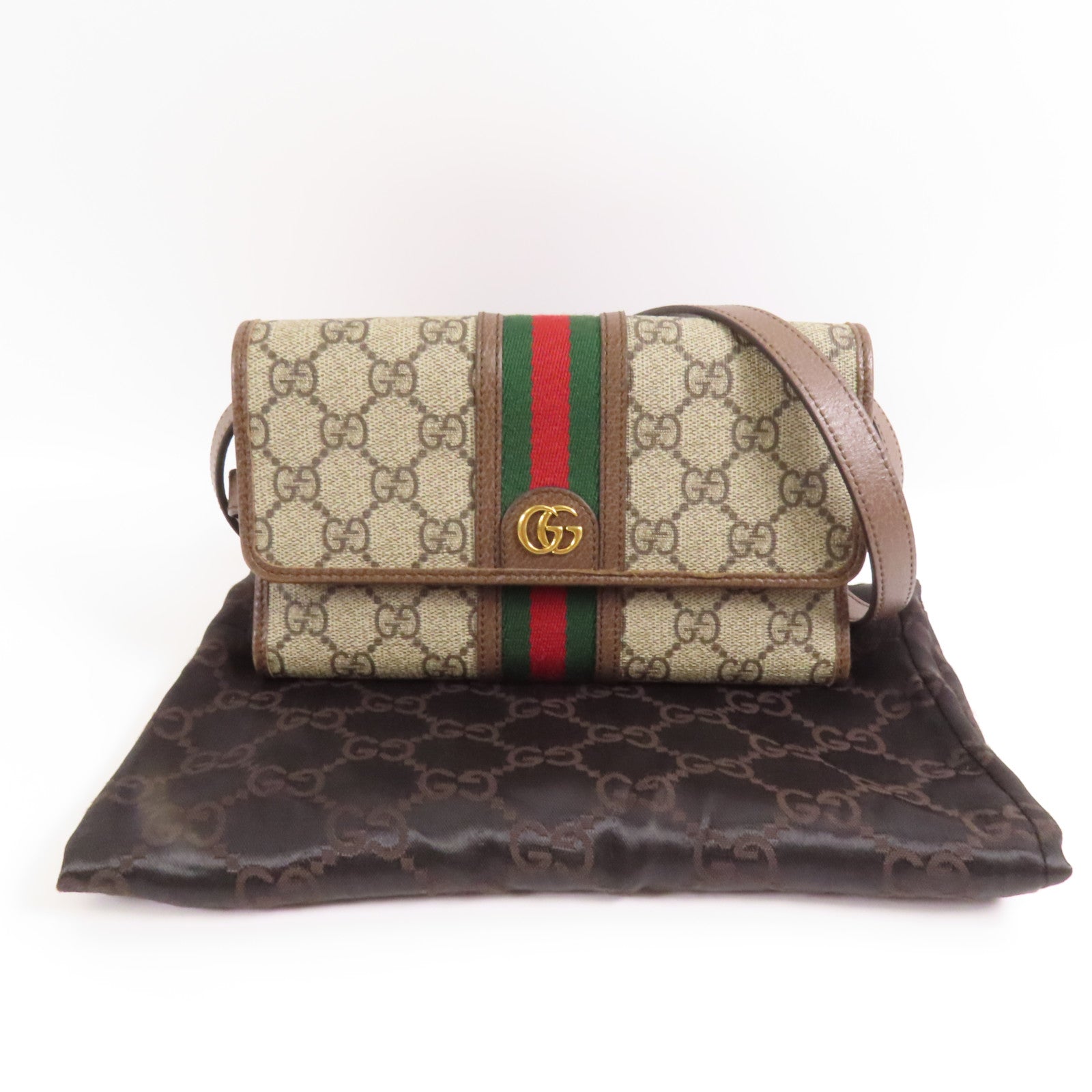 GUCCI GG GHW Shoulder Bag 645082 Coated Canvas Brown