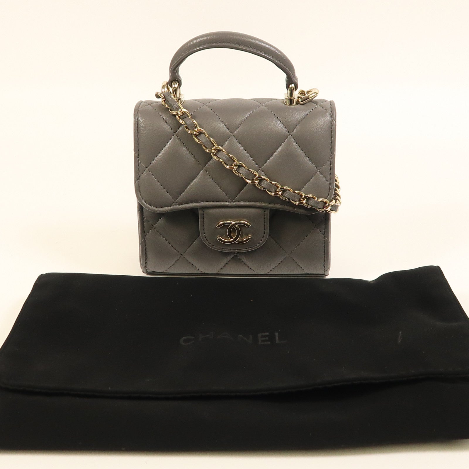 CHANEL 羊皮皮革2 Way Shoulder金扣手挽肩背兩用袋