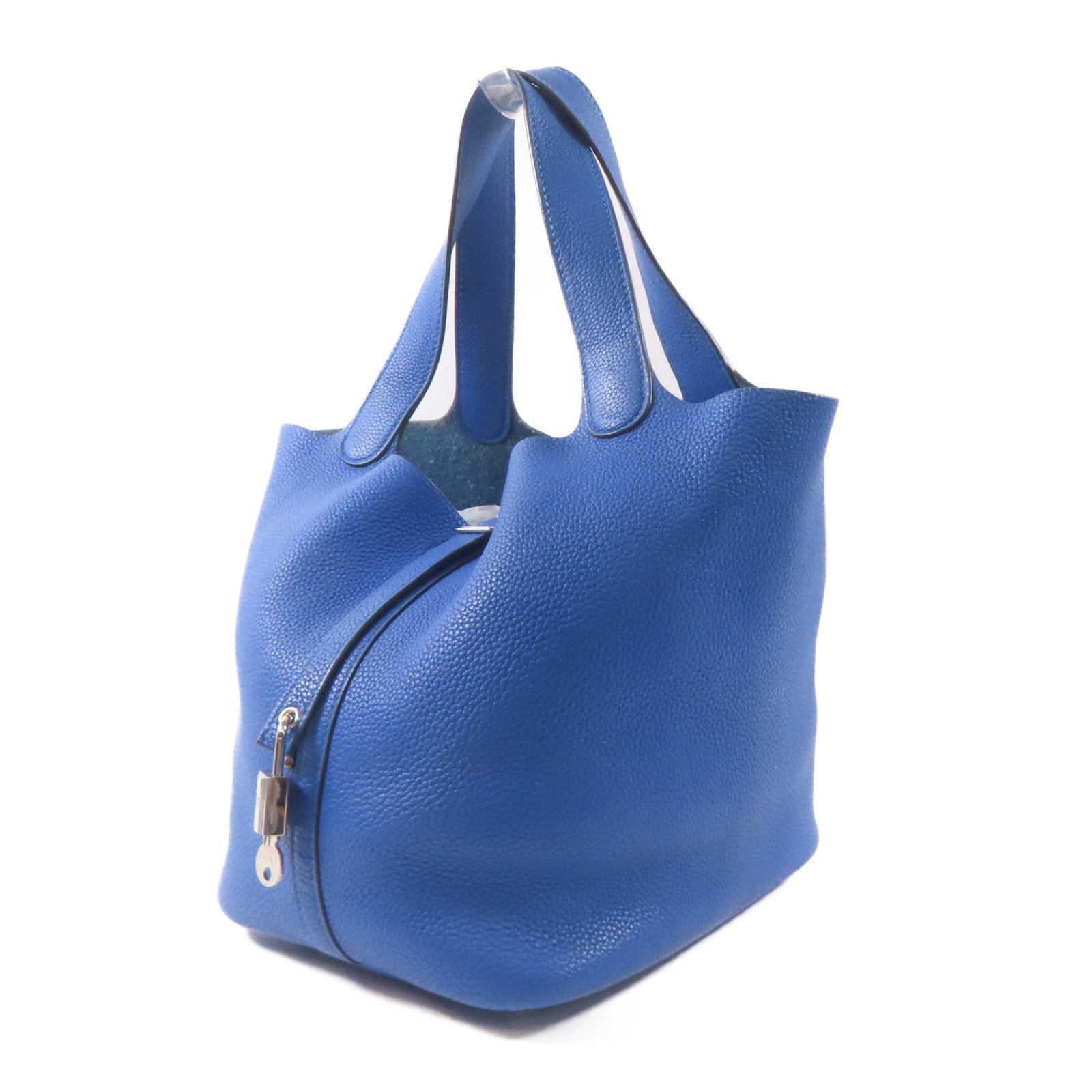 HERMES Clemence皮革Picotin MM銀扣手挽袋Bleu Zellige/藍色