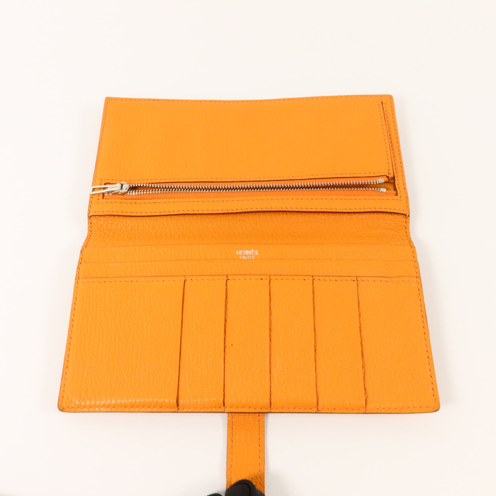 HERMES Chevre皮革Bearn Long Wallet長錢包Apricot