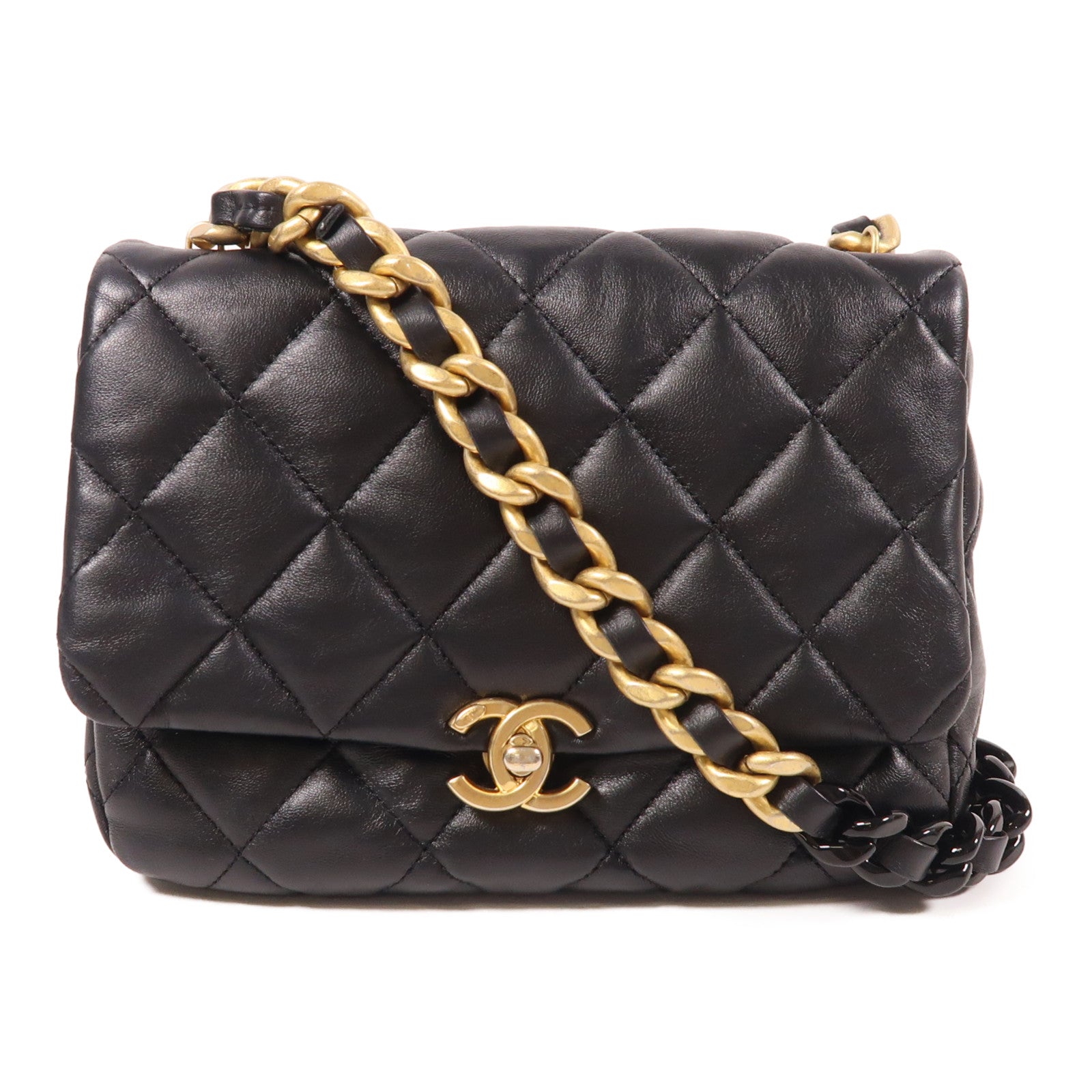 CHANEL 羊皮皮革Flap Shoulder Bag金扣鏈帶肩背袋