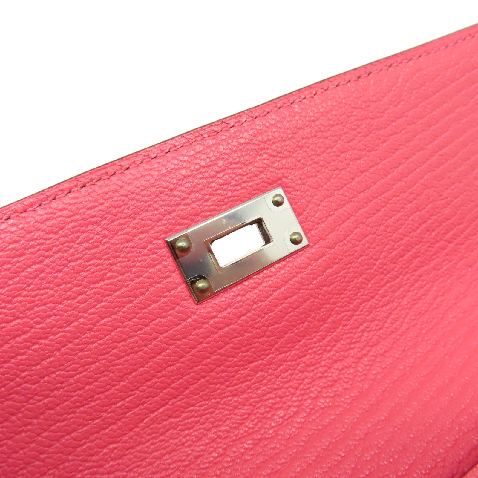 HERMES Chevre皮革Kelly Long Wallet銀扣長錢包Rose Lipstick唇膏桃紅色