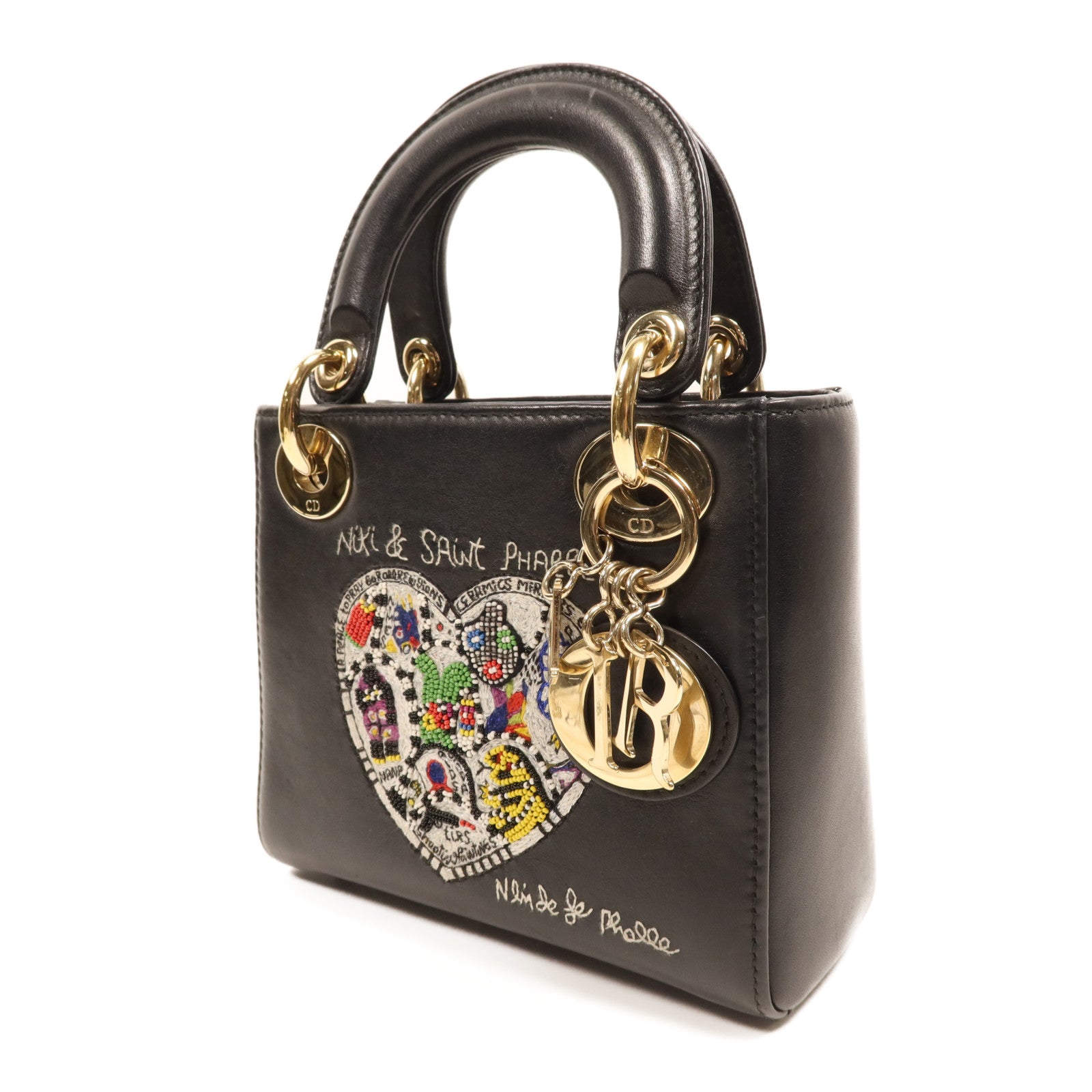 Dior 牛皮皮革Lady Dior Mini金扣鏈帶手挽肩背兩用袋