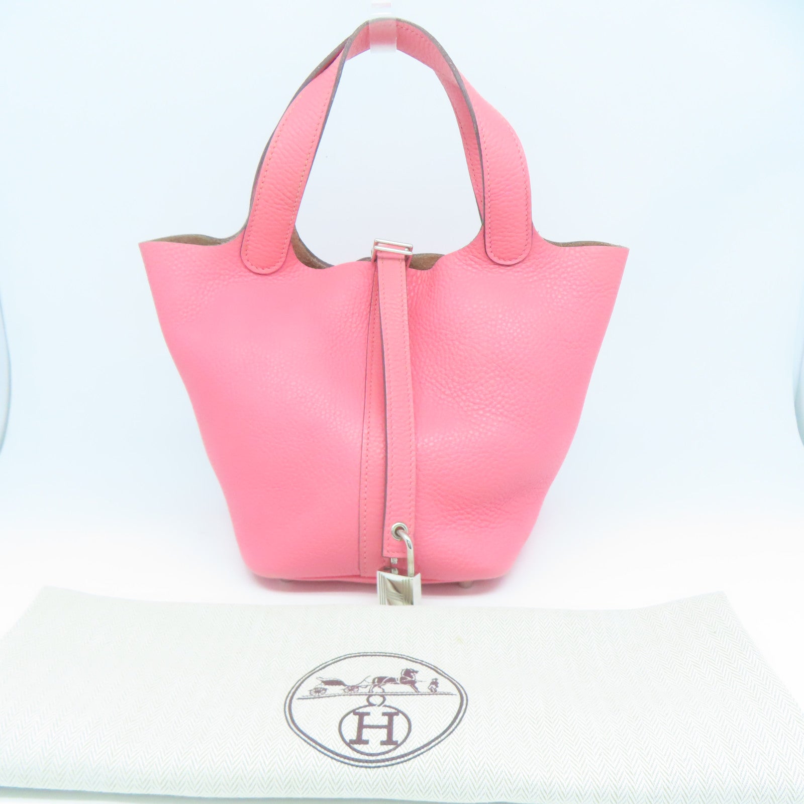 HERMES 【清倉大減價】Clemence皮革Picotin PM銀扣手挽袋新杜鵑桃色