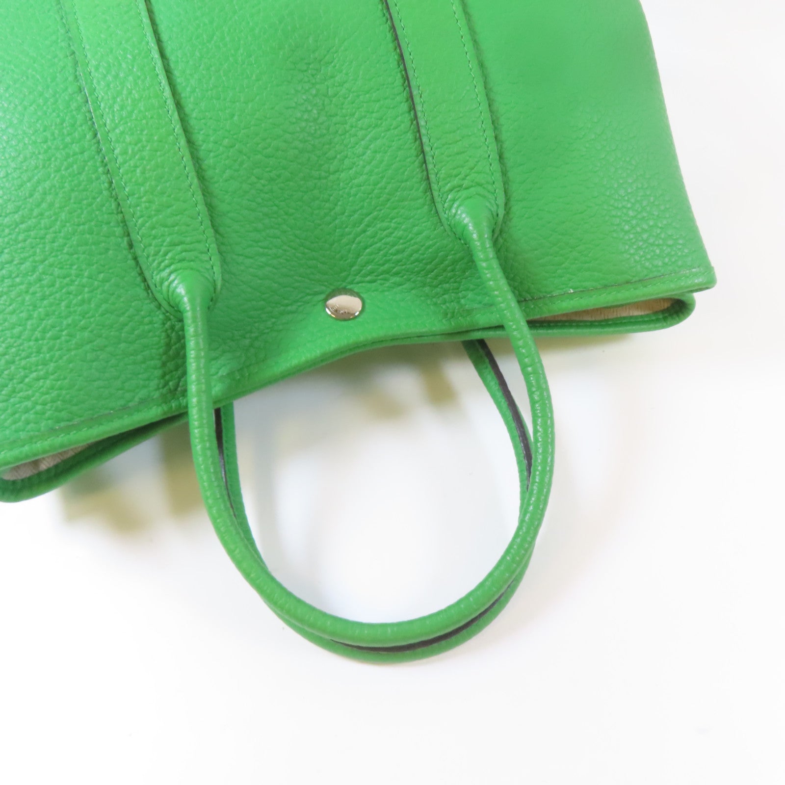 HERMES Country皮革Garden Party TPM銀扣手挽袋竹子綠色
