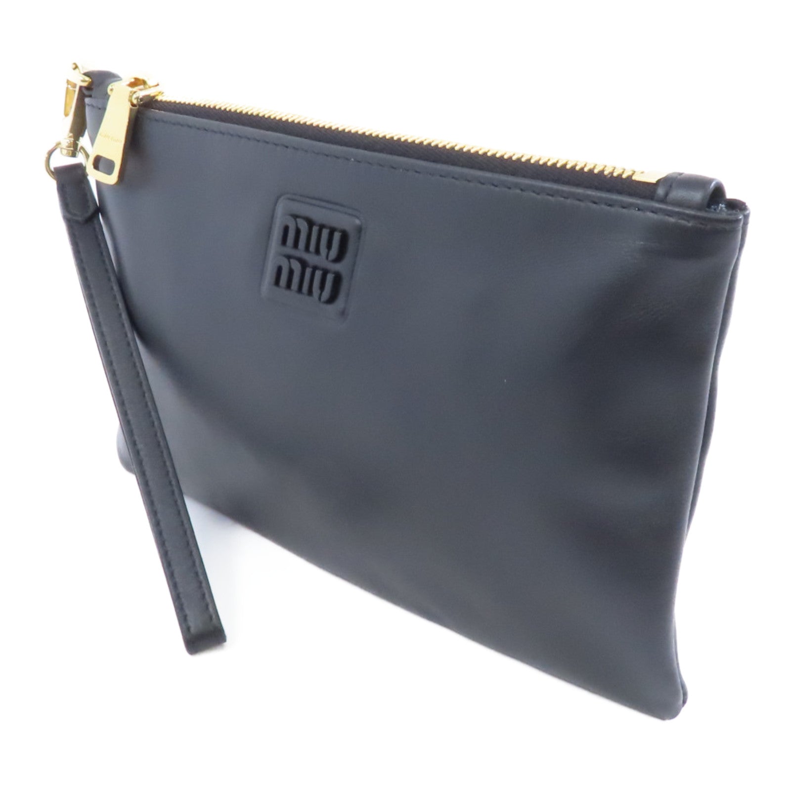 Miu Miu 牛皮皮革Clutch Bag金扣手拿包黑色