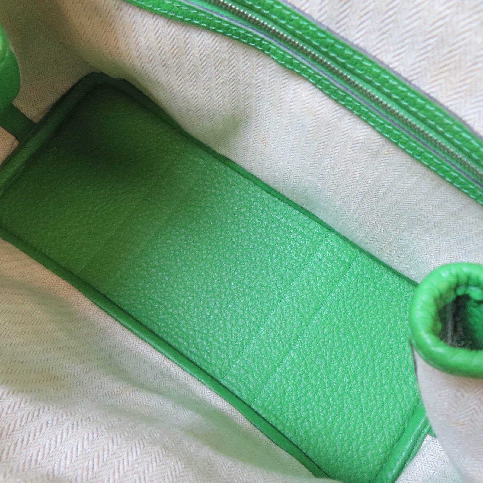 HERMES Country皮革Garden Party TPM銀扣手挽袋竹子綠色