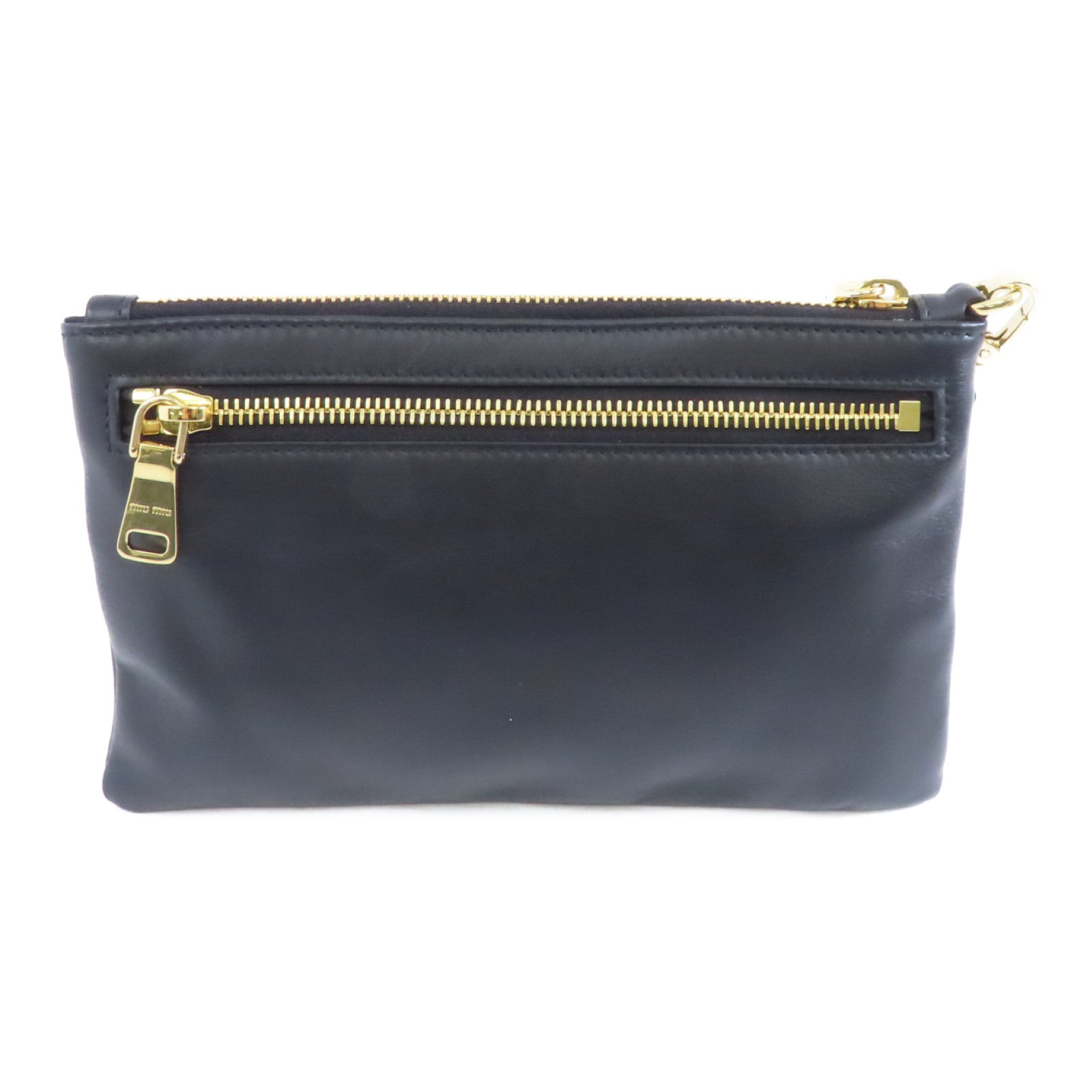 Miu Miu 牛皮皮革Clutch Bag金扣手拿包黑色