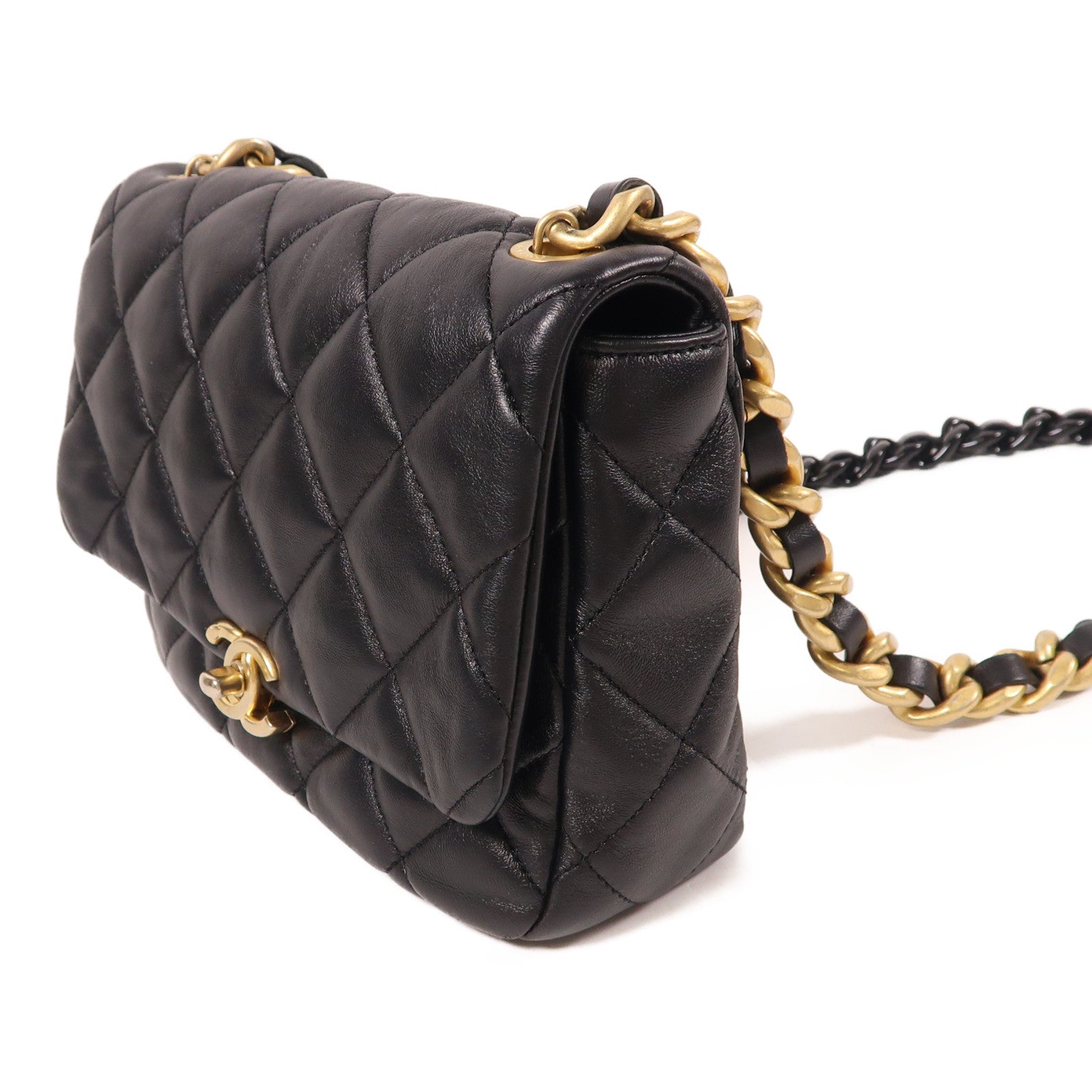 CHANEL 羊皮皮革Flap Shoulder Bag金扣鏈帶肩背袋
