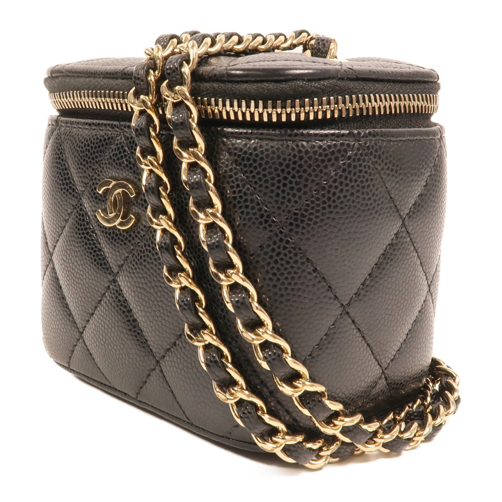CHANEL 牛皮皮革Vanity Case金扣鏈帶肩背袋