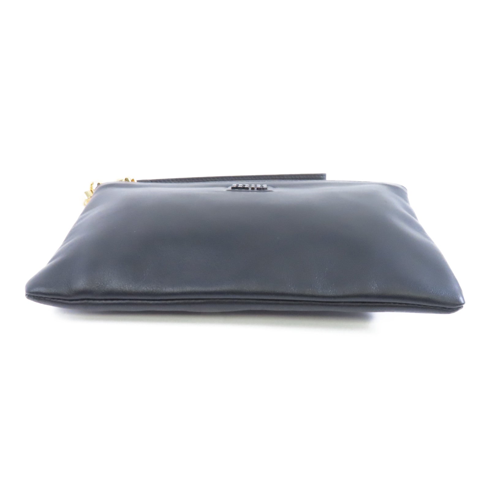 Miu Miu 牛皮皮革Clutch Bag金扣手拿包黑色