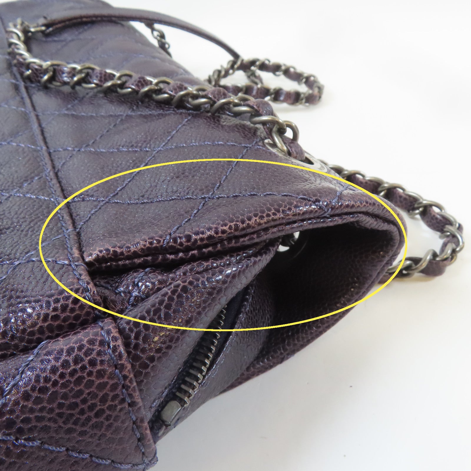 CHANEL 【激減優惠】菱格Caviar皮革Chain Shoulder Bag鏈帶肩背袋紫色