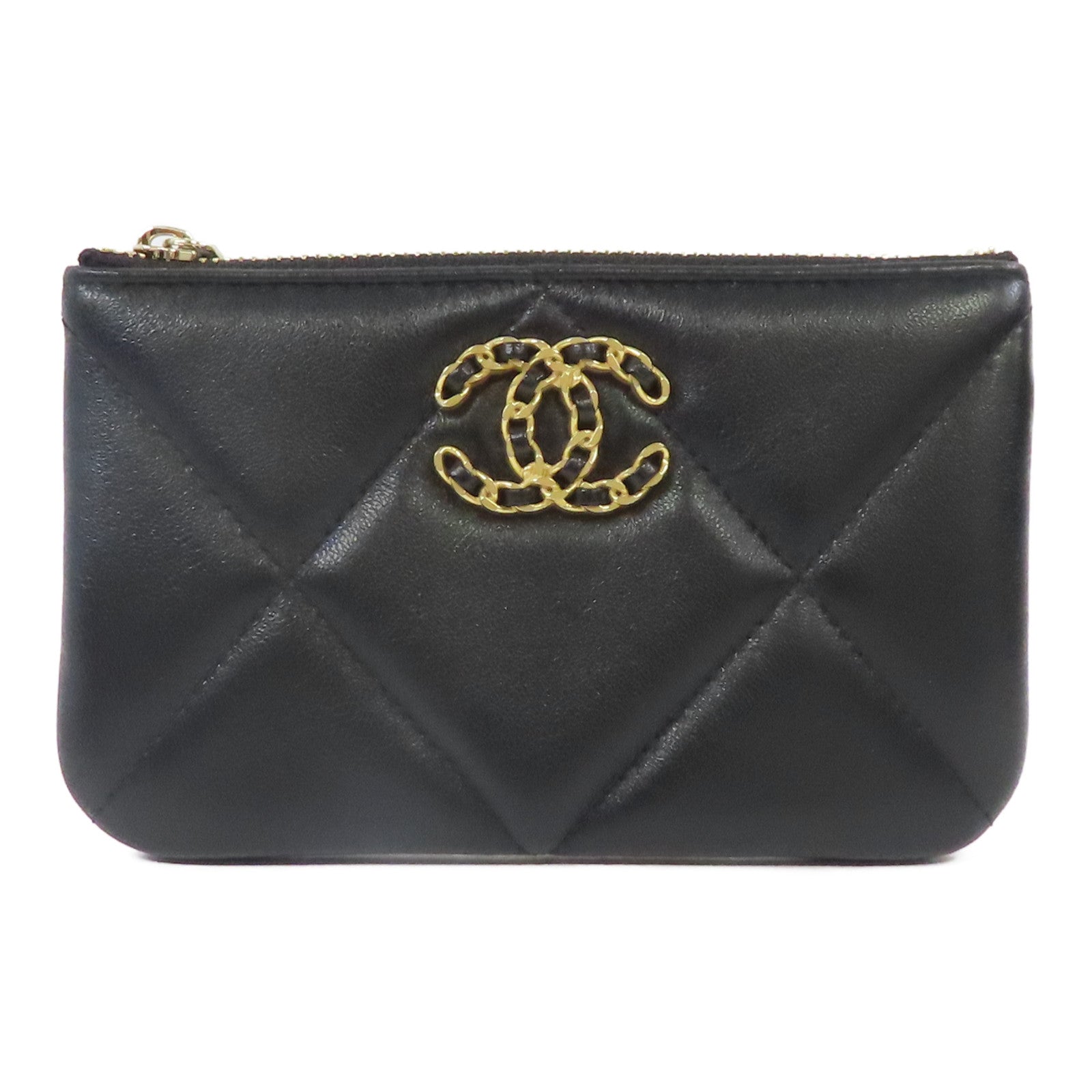 CHANEL 菱格羊皮皮革Mini Pouch金扣手拿包黑色