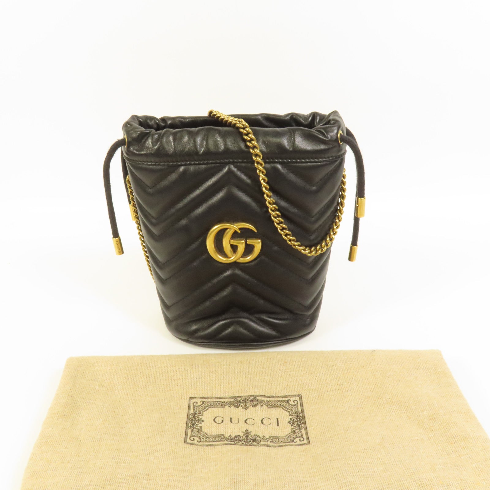 GUCCI 牛皮皮革GG Marmont Bucket金扣鏈帶肩背袋