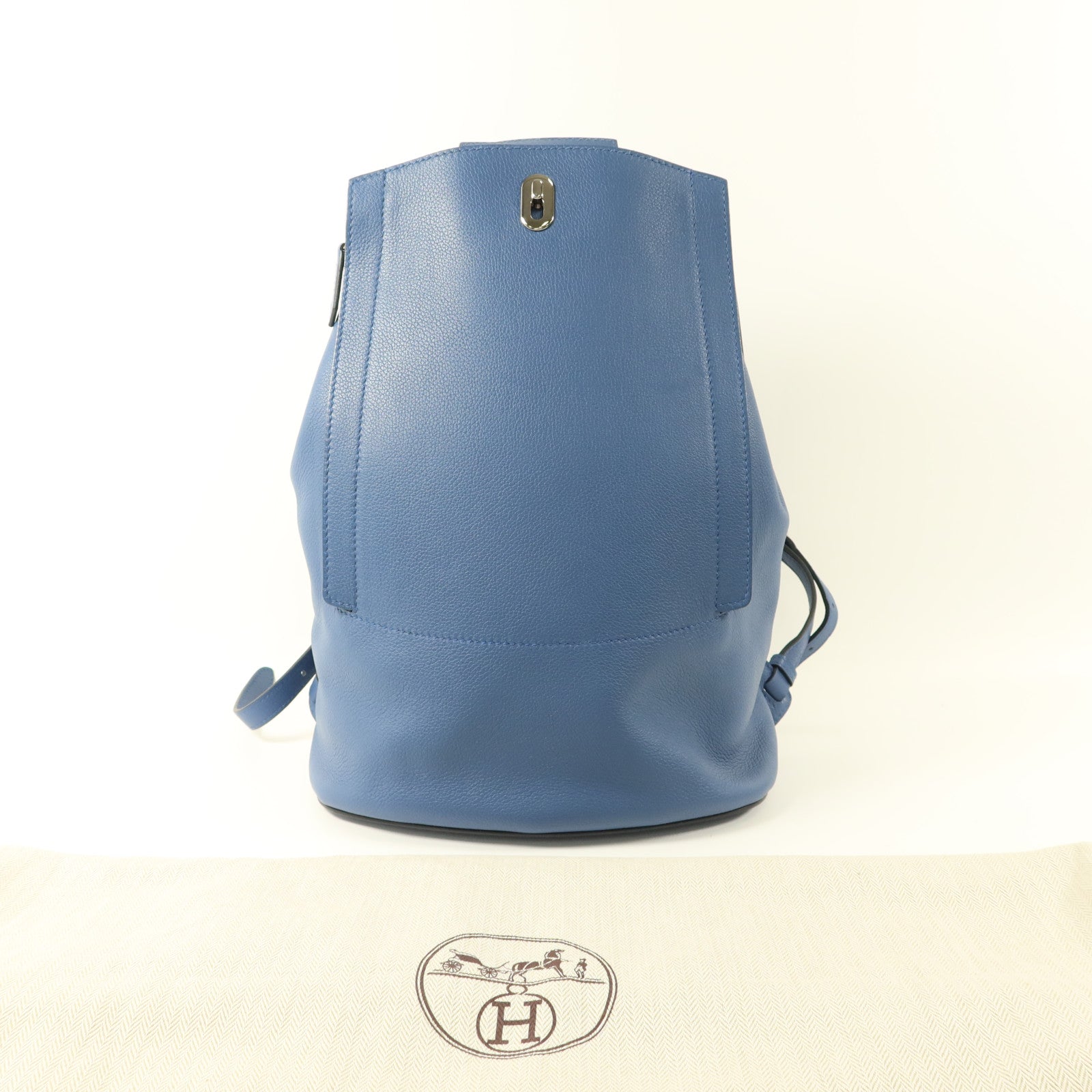 HERMES Evercolor皮革Sac A Dos GR24銀扣背包Bleu Brighton