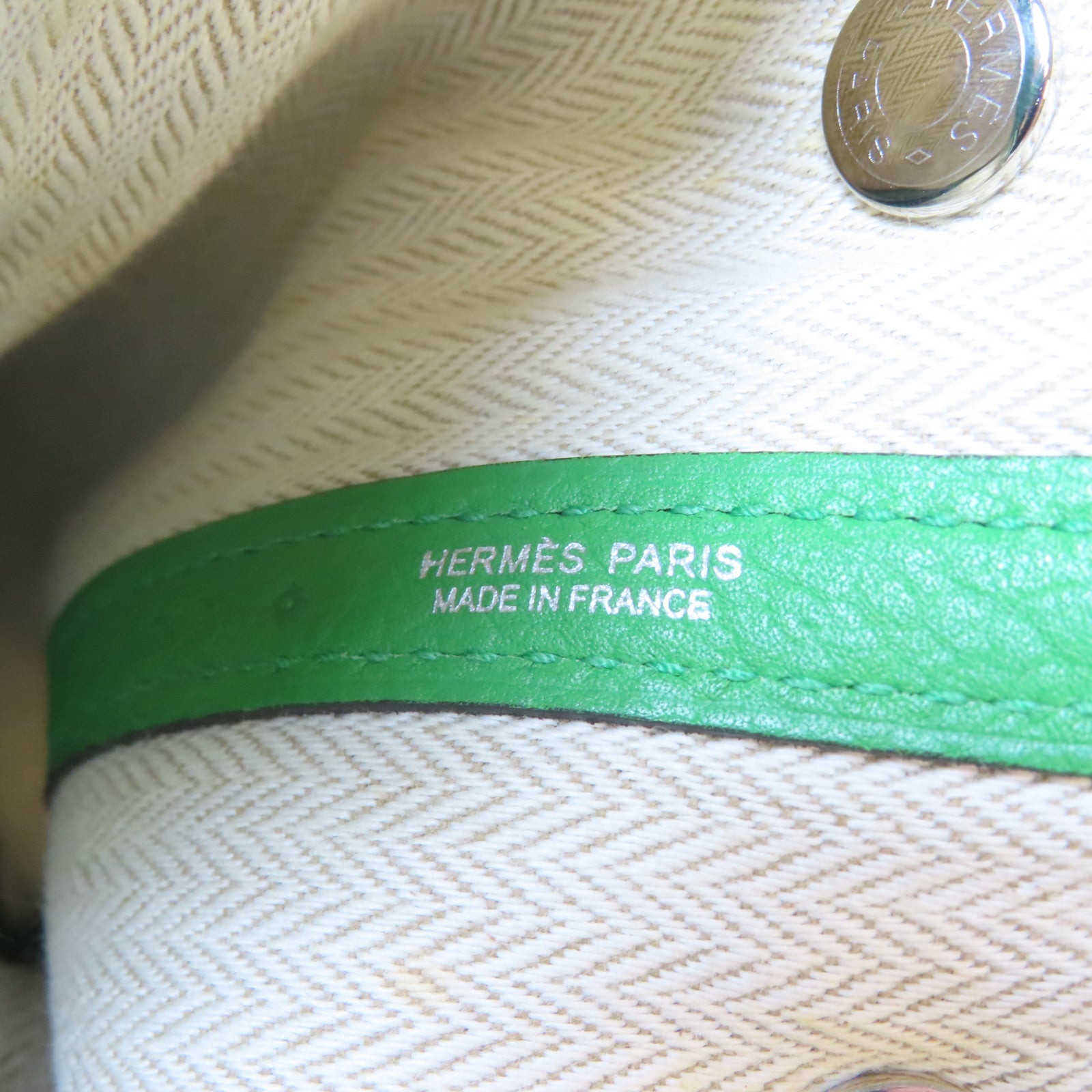 HERMES Country皮革Garden Party TPM銀扣手挽袋竹子綠色