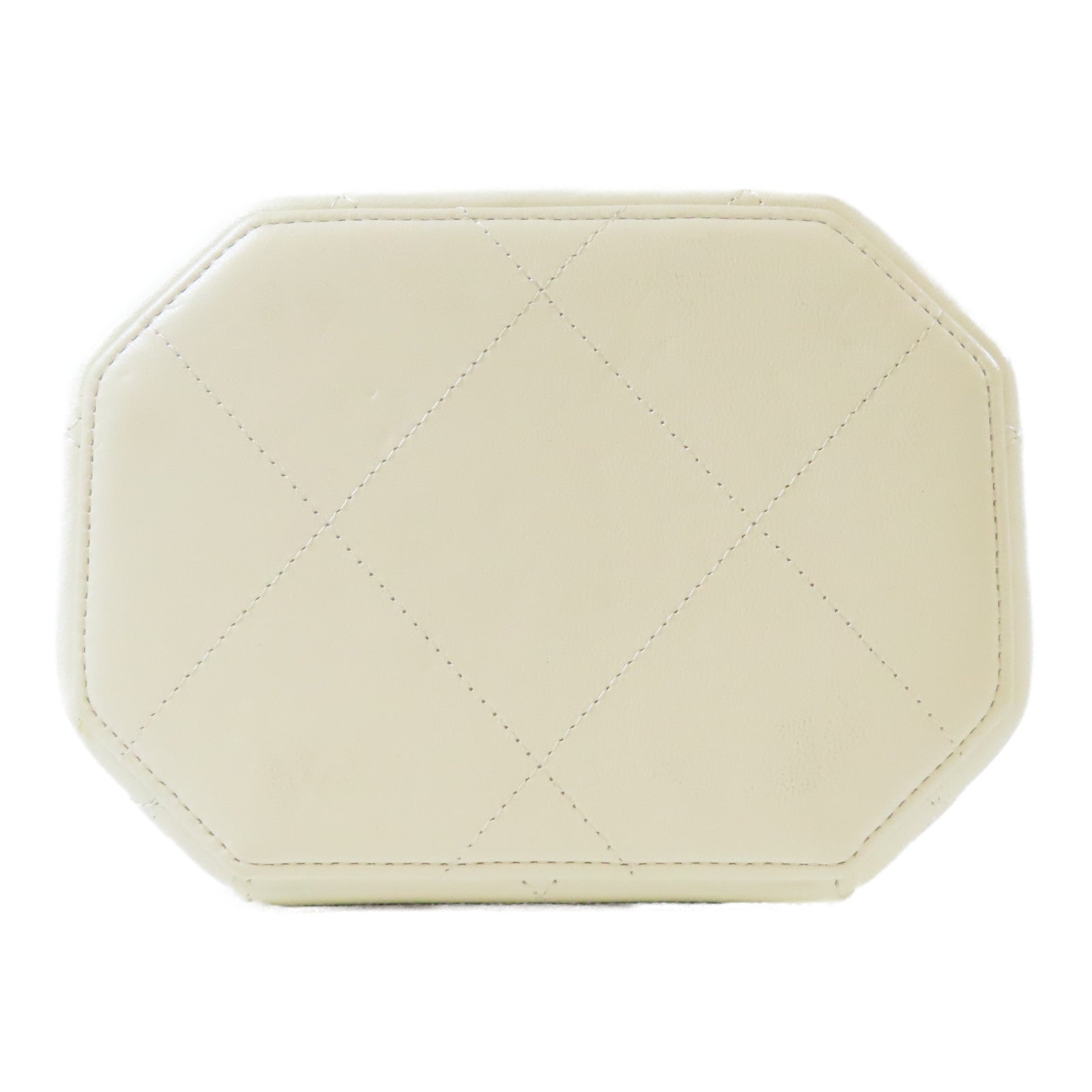 CHANEL 菱格羊皮皮革Vanity Case金扣手挽肩背兩用袋白色