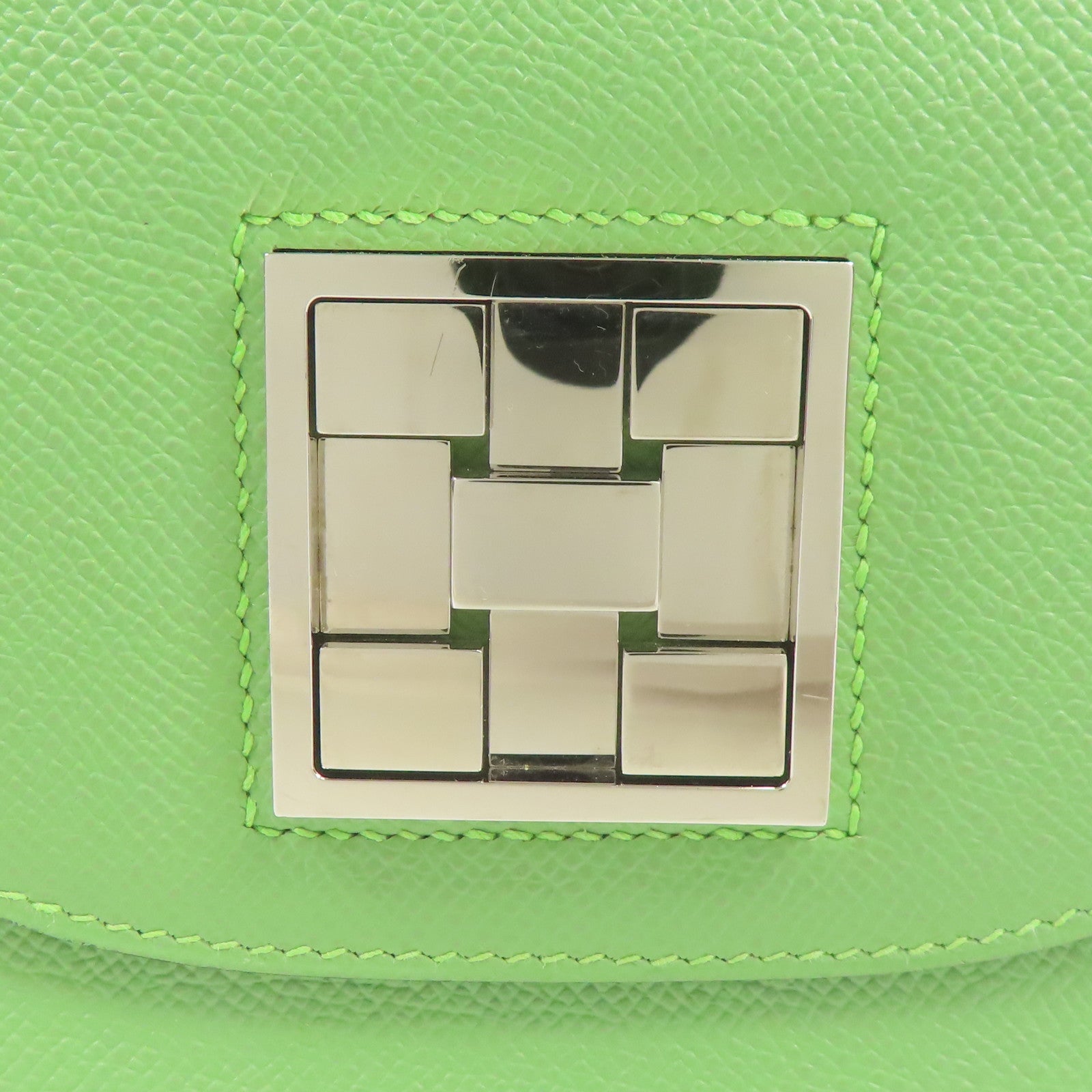 HERMES Epsom皮革Mosaique Mini銀扣肩背袋Vert Criquet