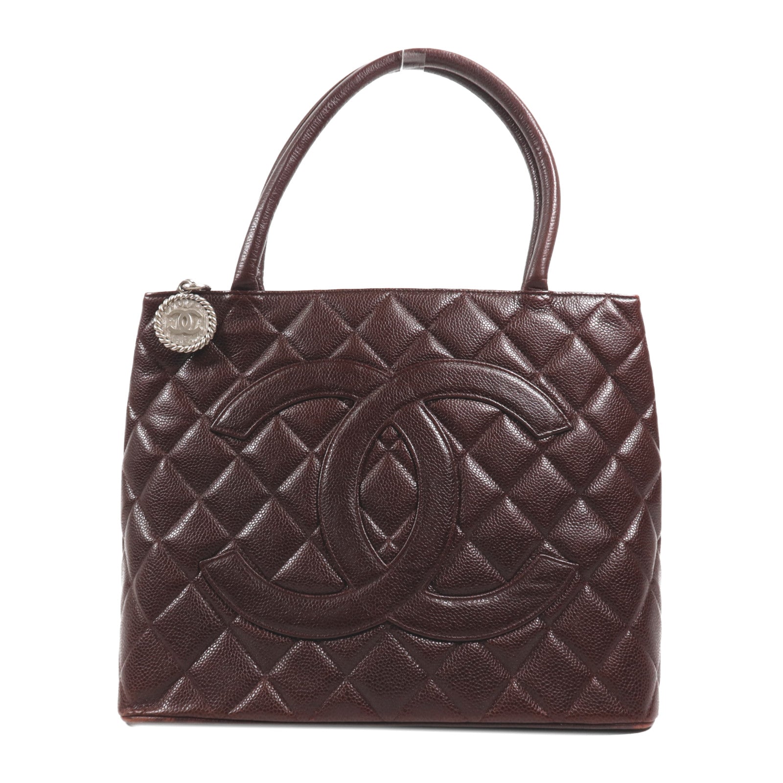 CHANEL 牛皮皮革Medallion Tote銀扣手挽袋