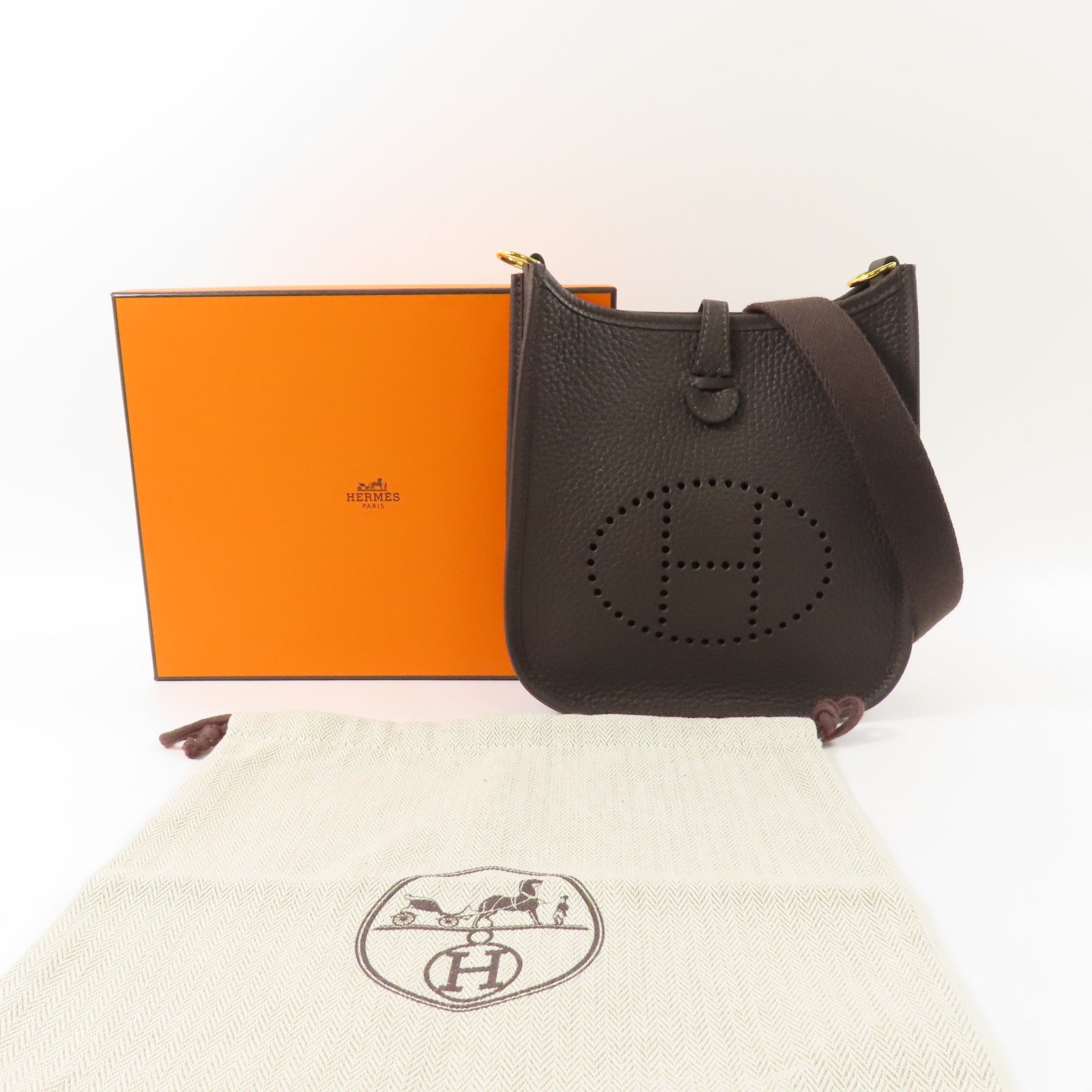 HERMES Clemence皮革Evelyne TPM金扣肩背袋46 Ebene