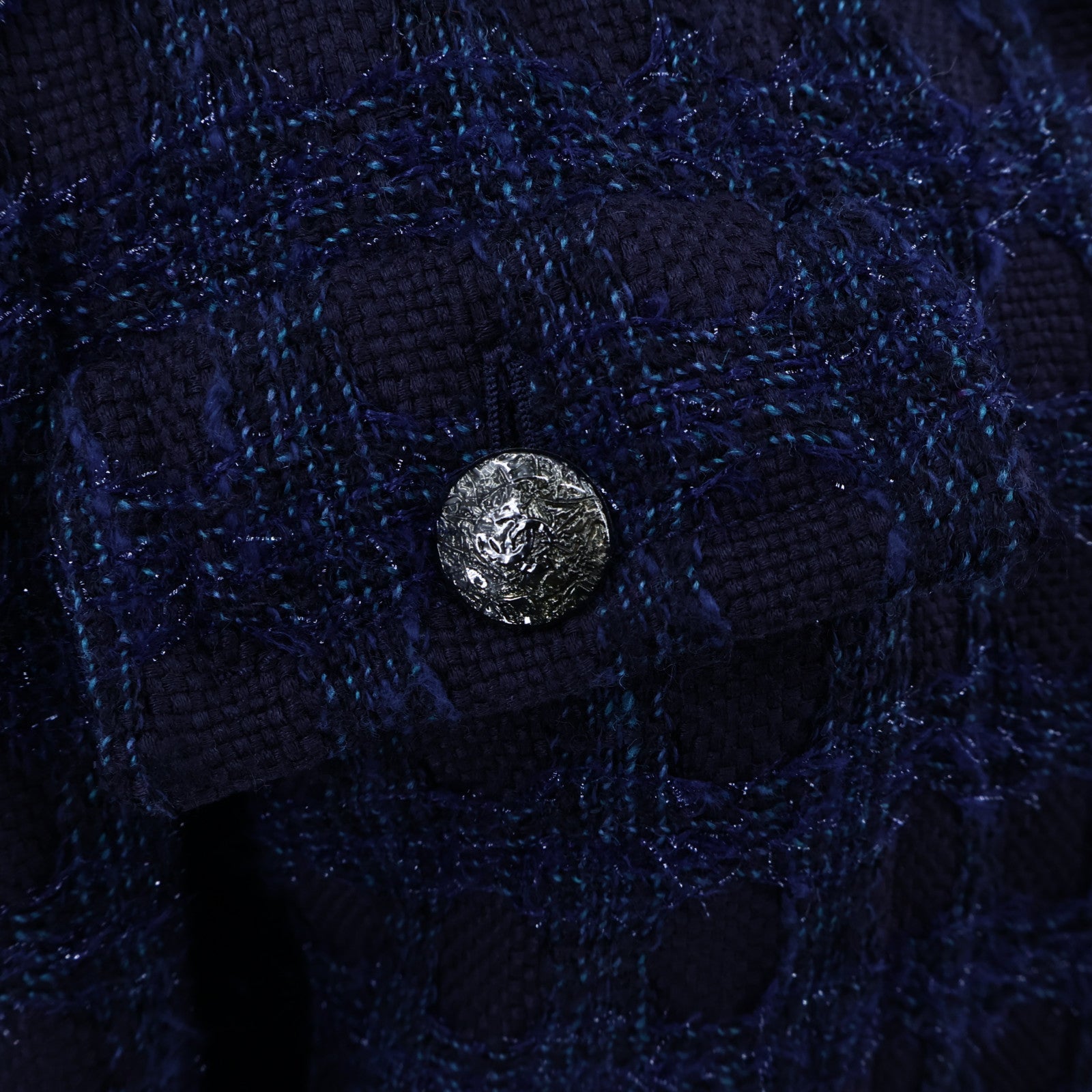 CHANEL Acrylic/Wool Coco Mark Tweed Stand Collar Coat大衣