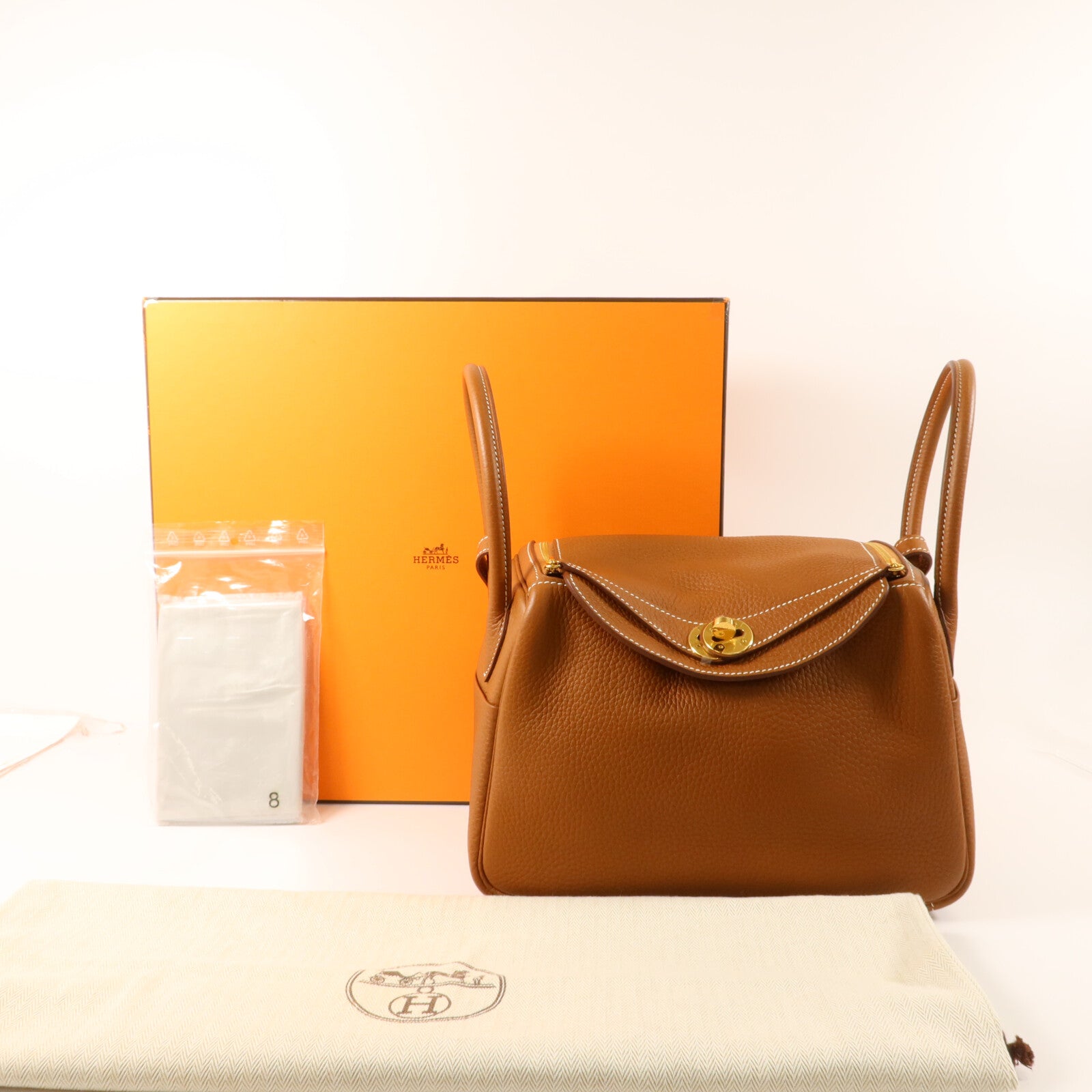 HERMES Clemence皮革Lindy 26手挽肩背兩用袋Gold