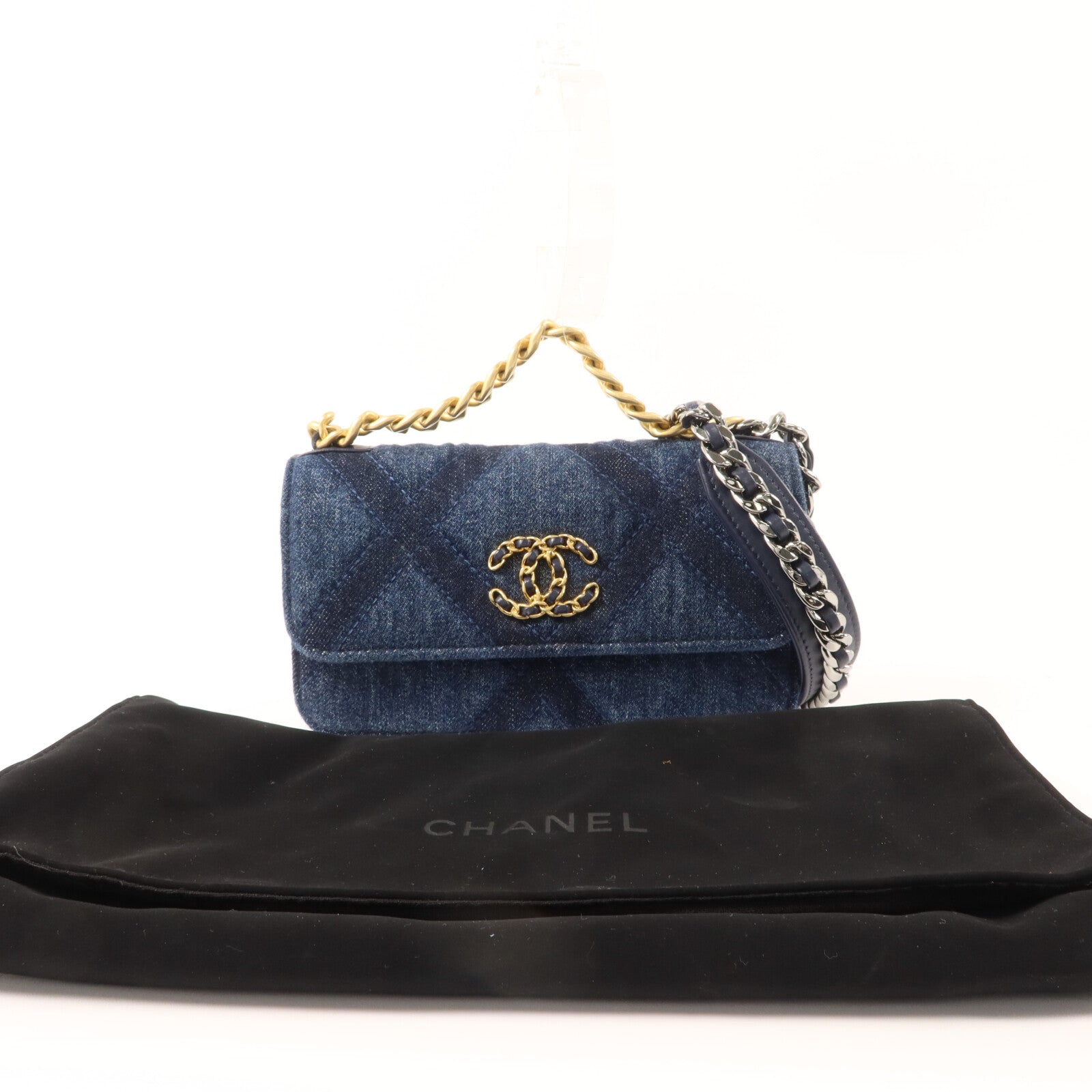 CHANEL 牛仔布料Chanel 19 Mini Wallet On Chain手挽肩背兩用袋
