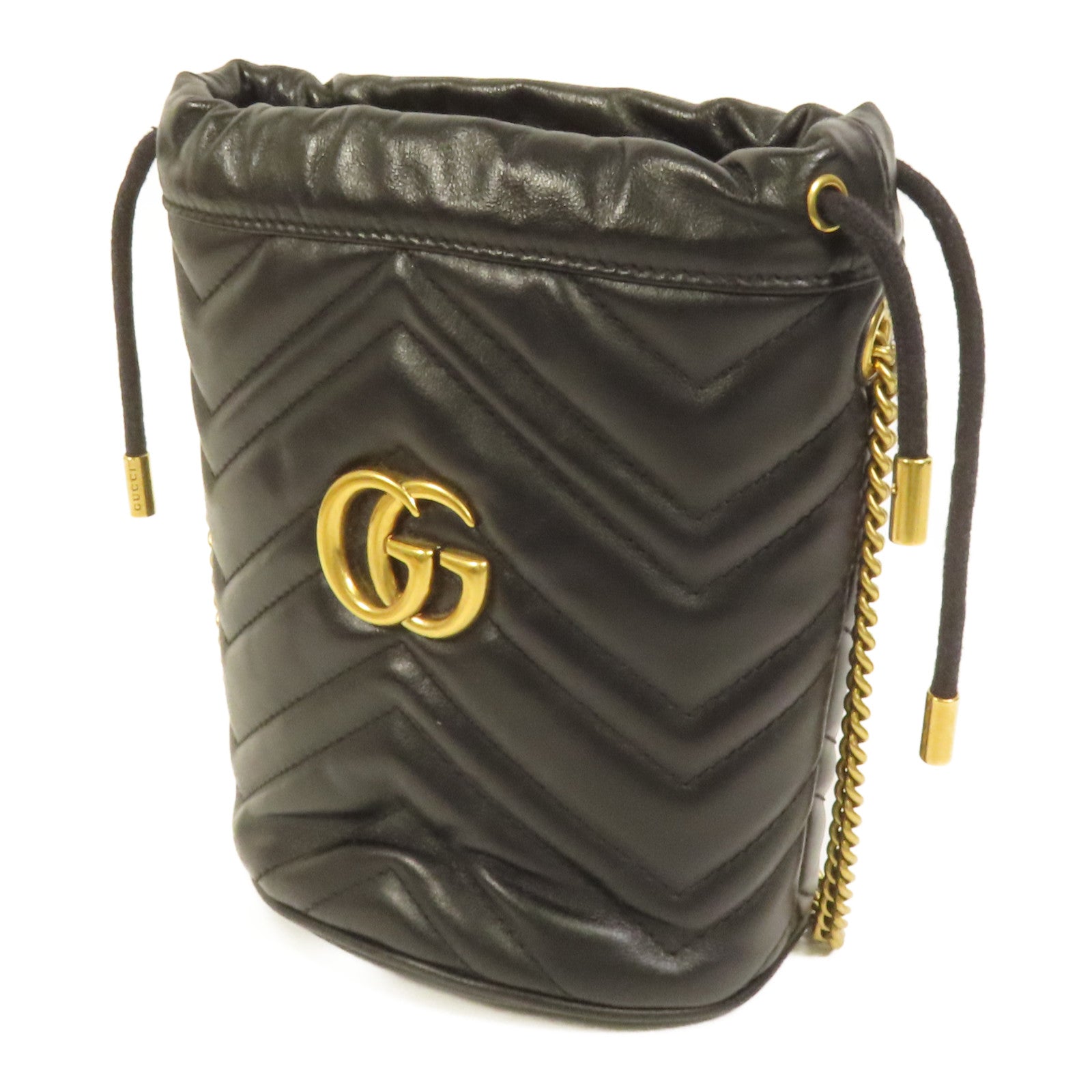 GUCCI 牛皮皮革GG Marmont Bucket金扣鏈帶肩背袋