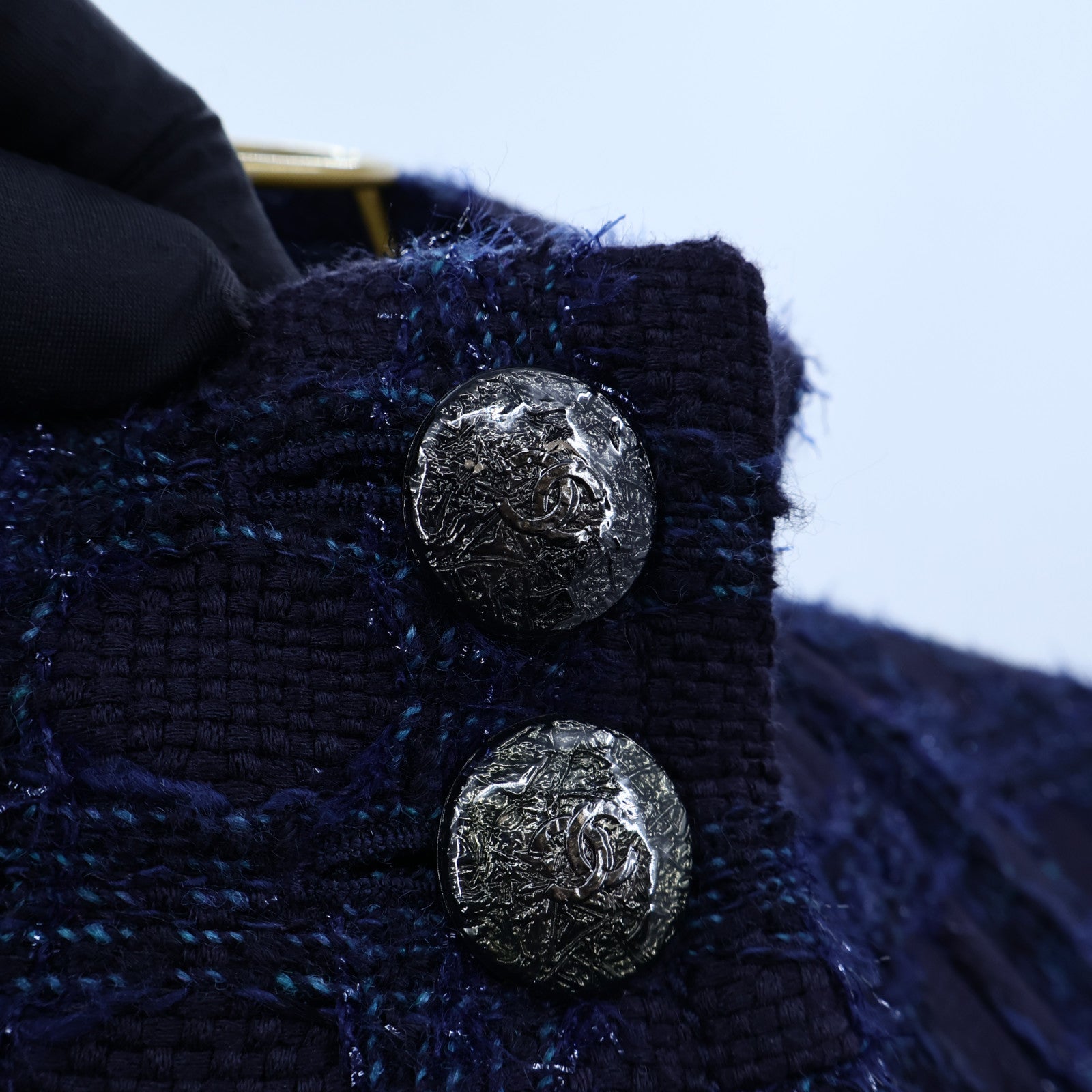 CHANEL Acrylic/Wool Coco Mark Tweed Stand Collar Coat大衣