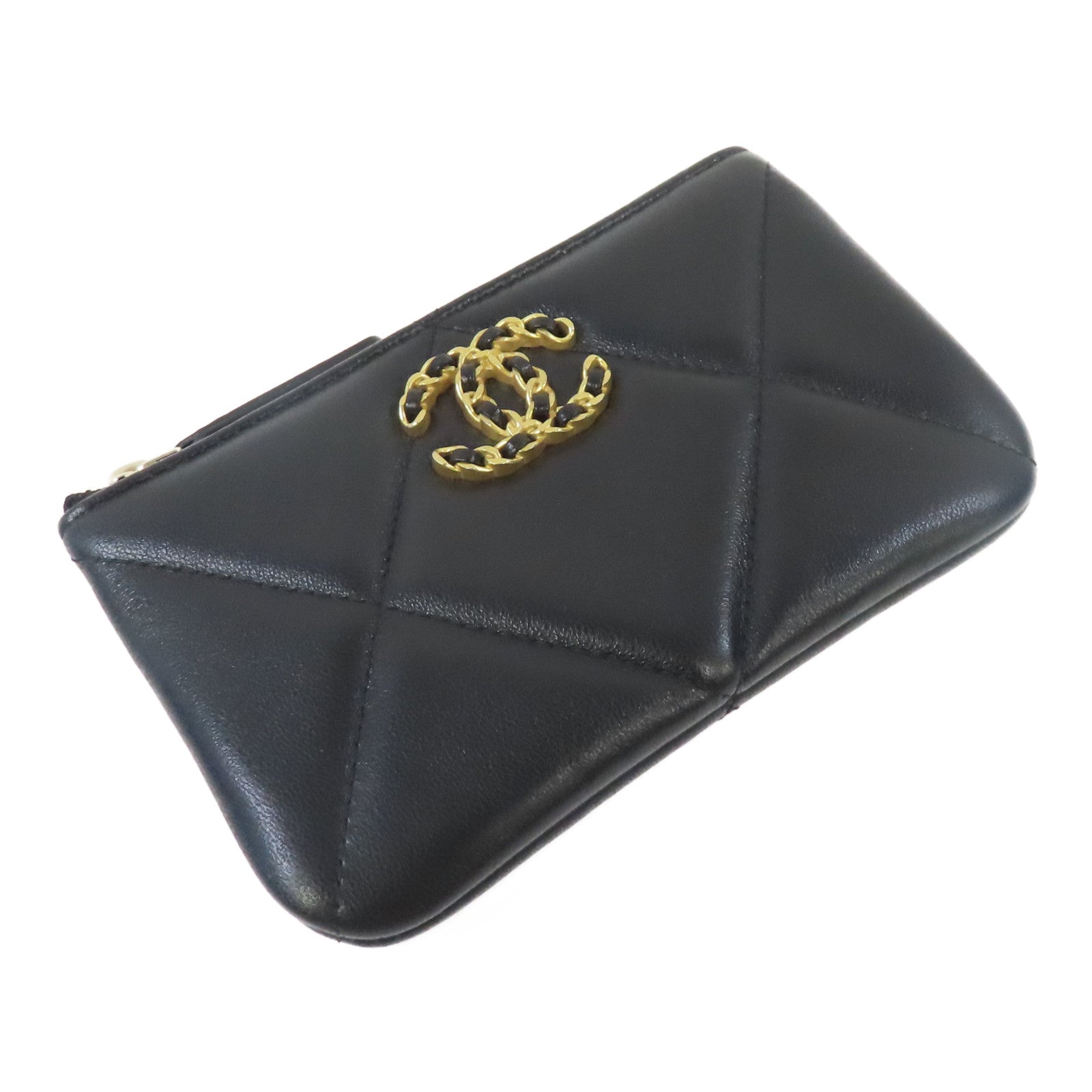 CHANEL 菱格羊皮皮革Mini Pouch金扣手拿包黑色