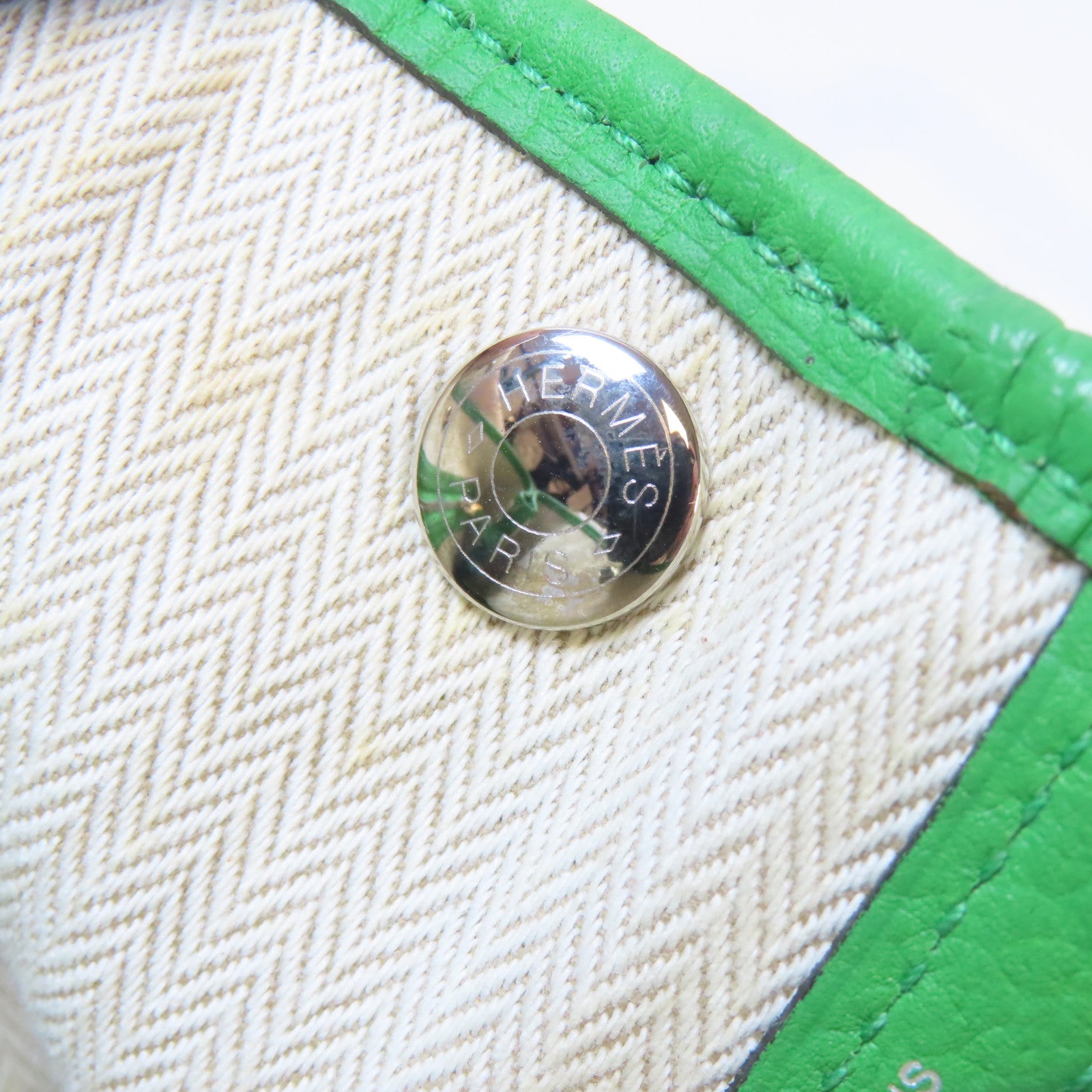 HERMES Country皮革Garden Party TPM銀扣手挽袋竹子綠色