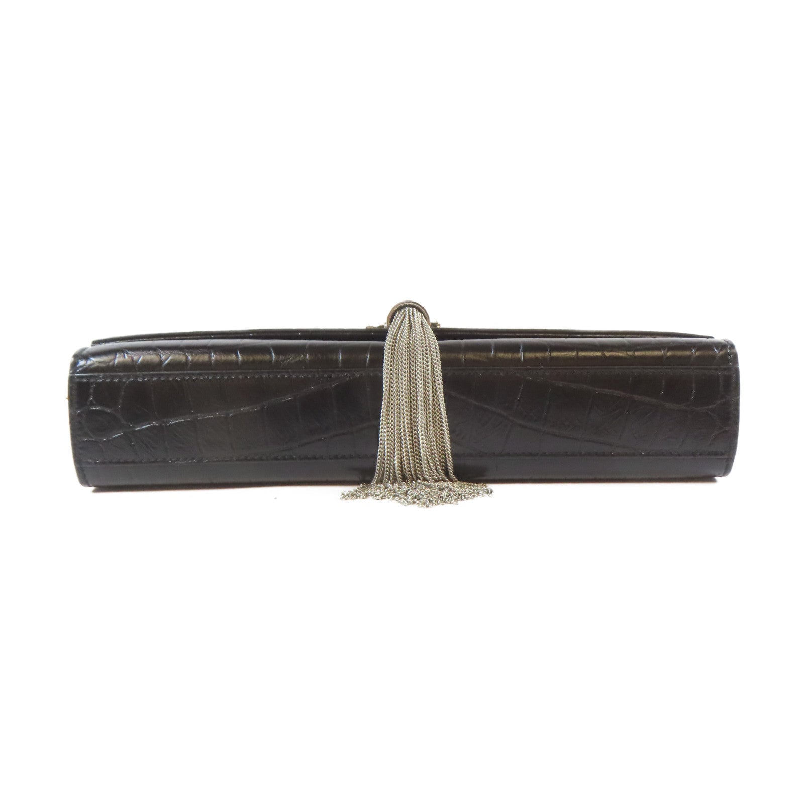SAINT LAURENT 皮革Chain Shoulder銀扣鏈帶肩背袋黑色