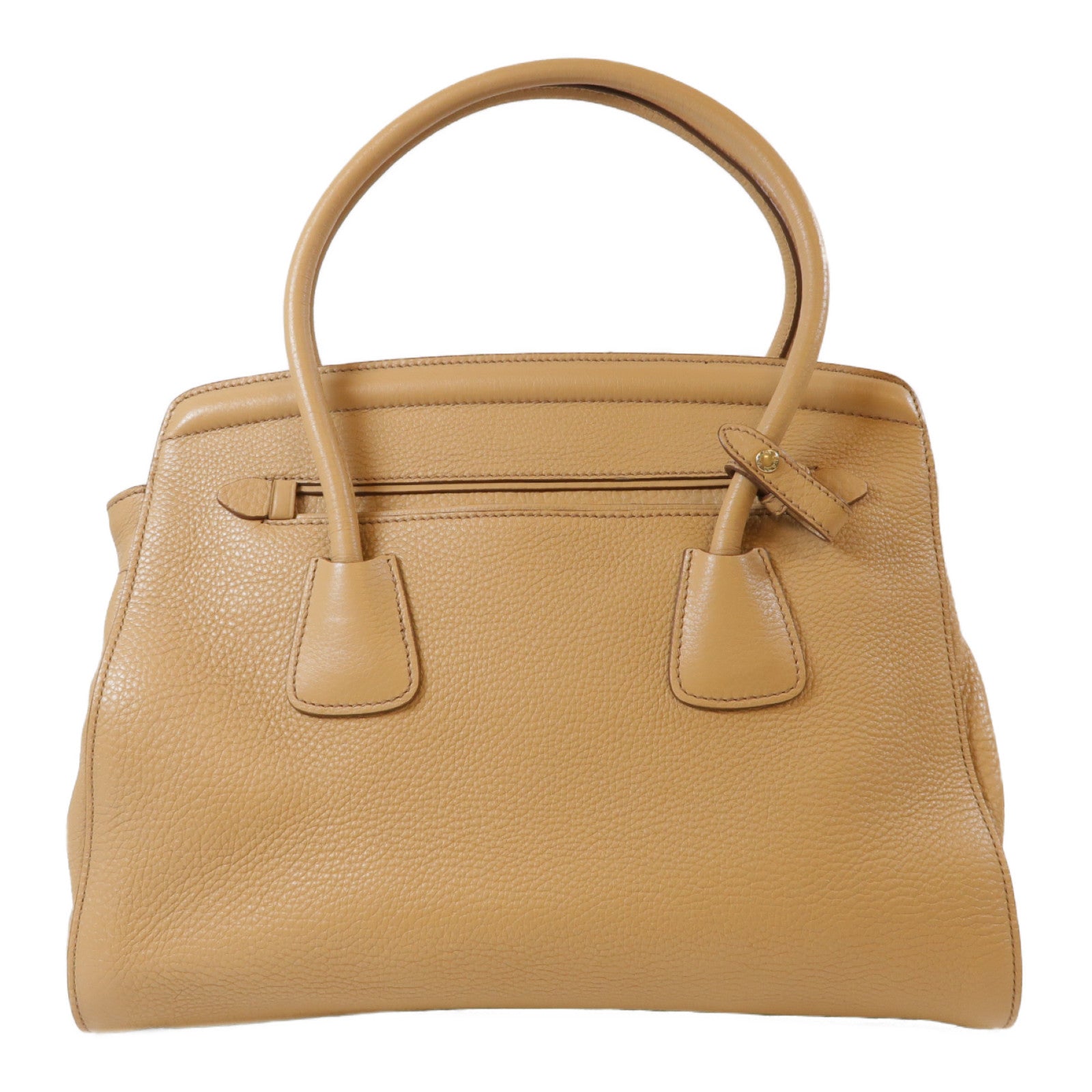 PRADA 牛皮皮革Top Handle Tote金扣手挽肩背兩用袋米色