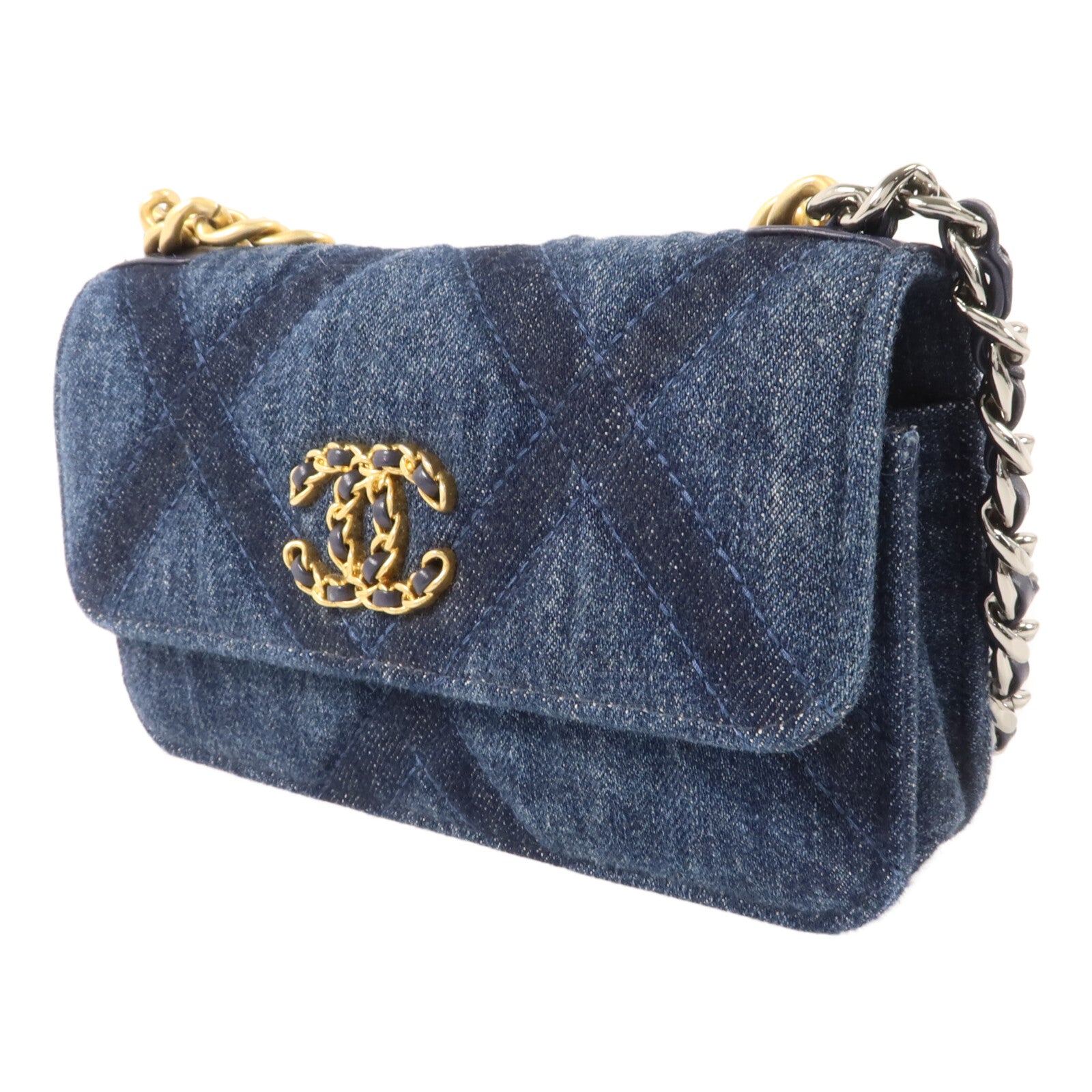 CHANEL 牛仔布料Chanel 19 Mini Wallet On Chain手挽肩背兩用袋