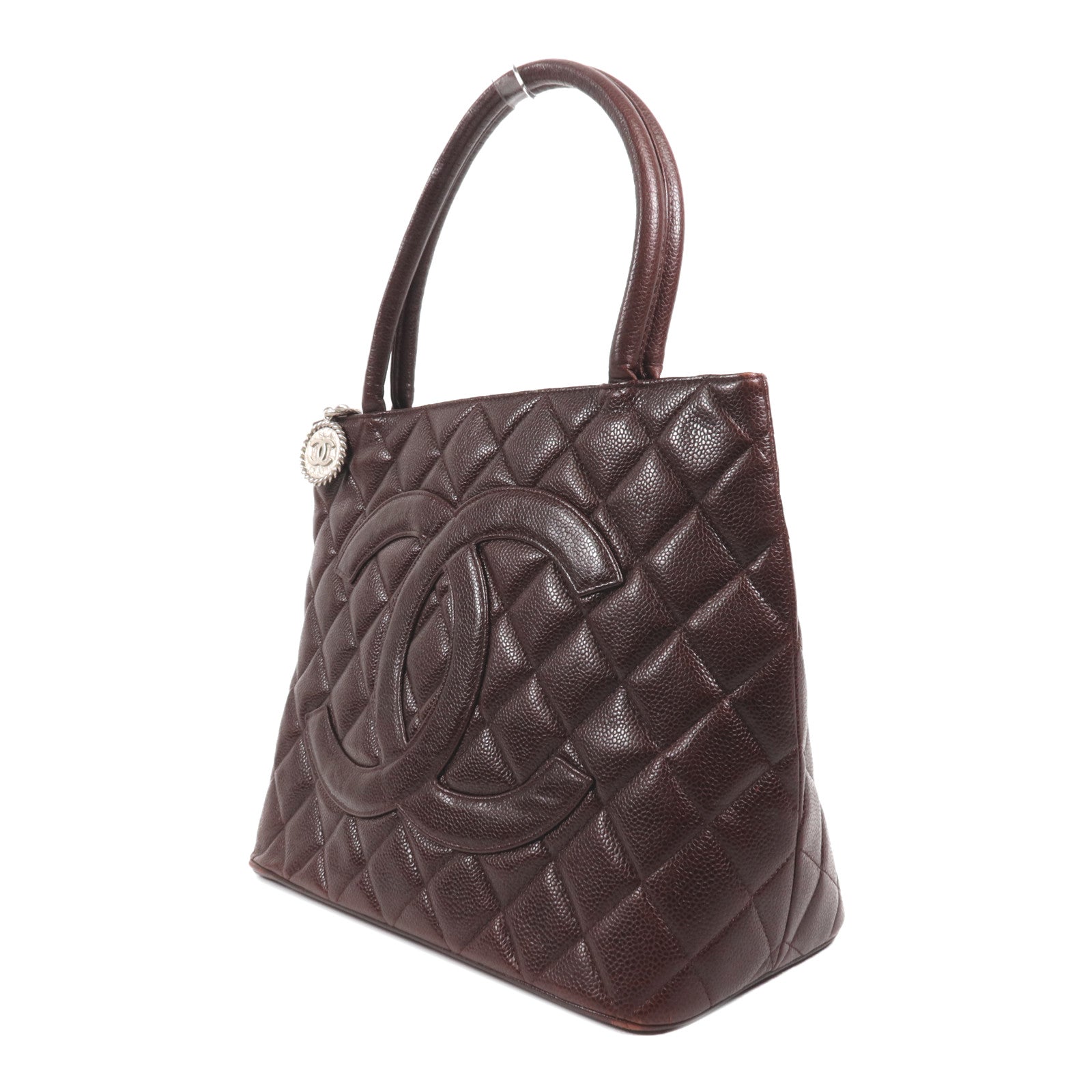 CHANEL 牛皮皮革Medallion Tote銀扣手挽袋