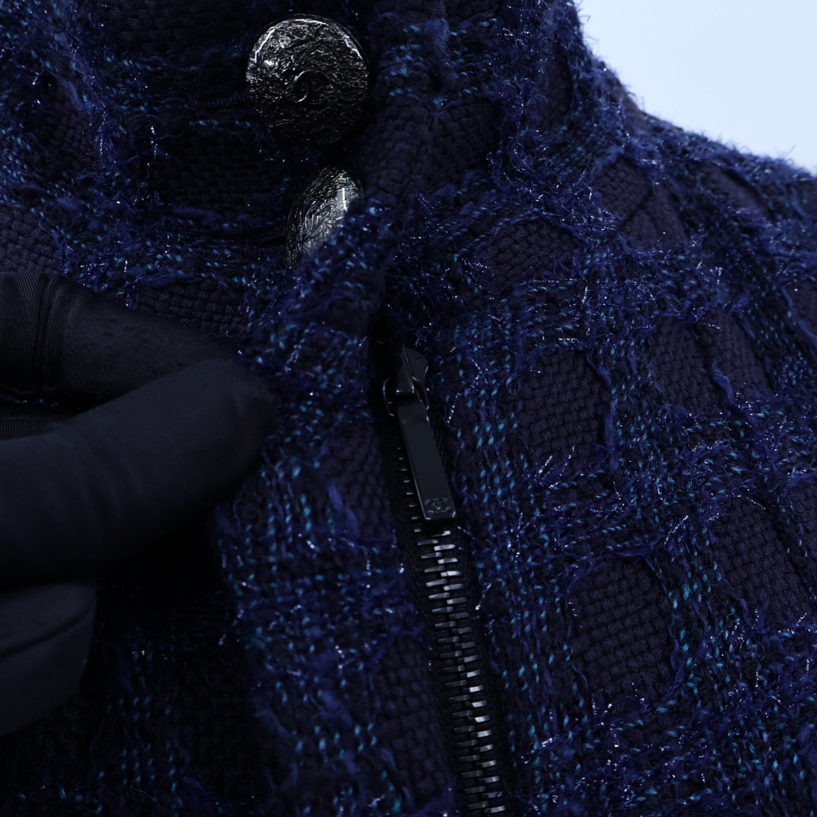 CHANEL Acrylic/Wool Coco Mark Tweed Stand Collar Coat大衣
