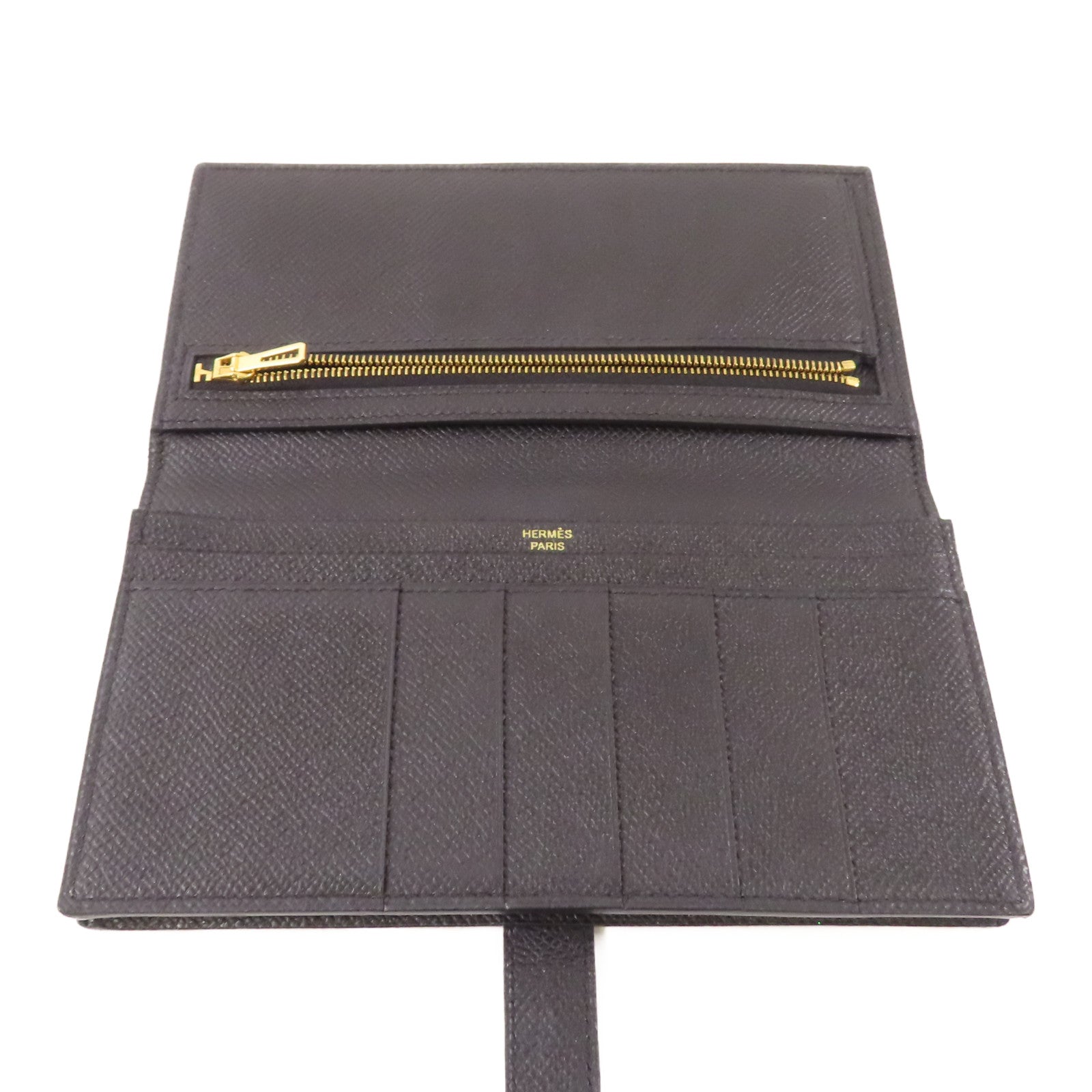 HERMES 【激減優惠】Epsom皮革Bearn Long Wallet金扣長錢包Noir