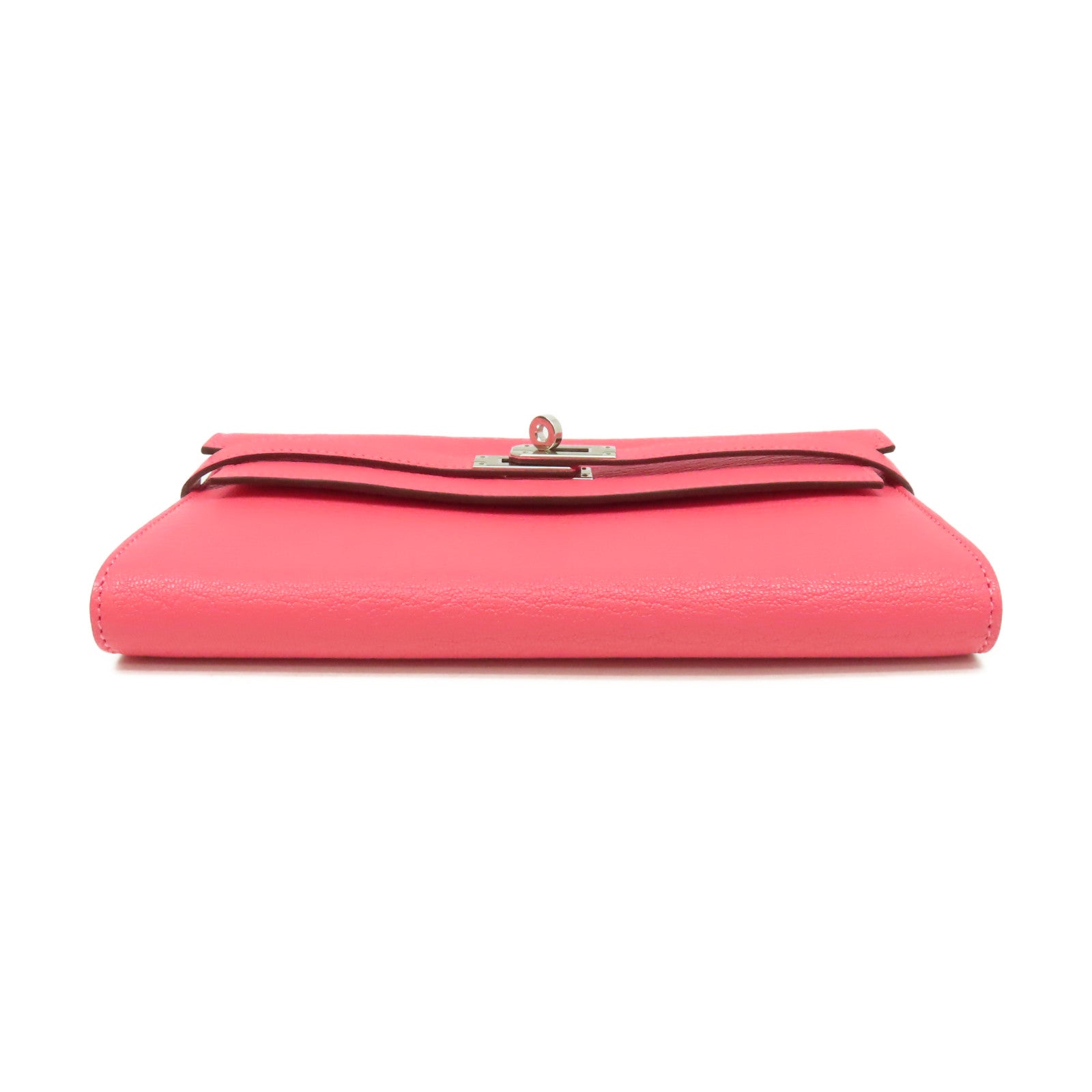 HERMES Chevre皮革Kelly Long Wallet銀扣長錢包Rose Lipstick唇膏桃紅色