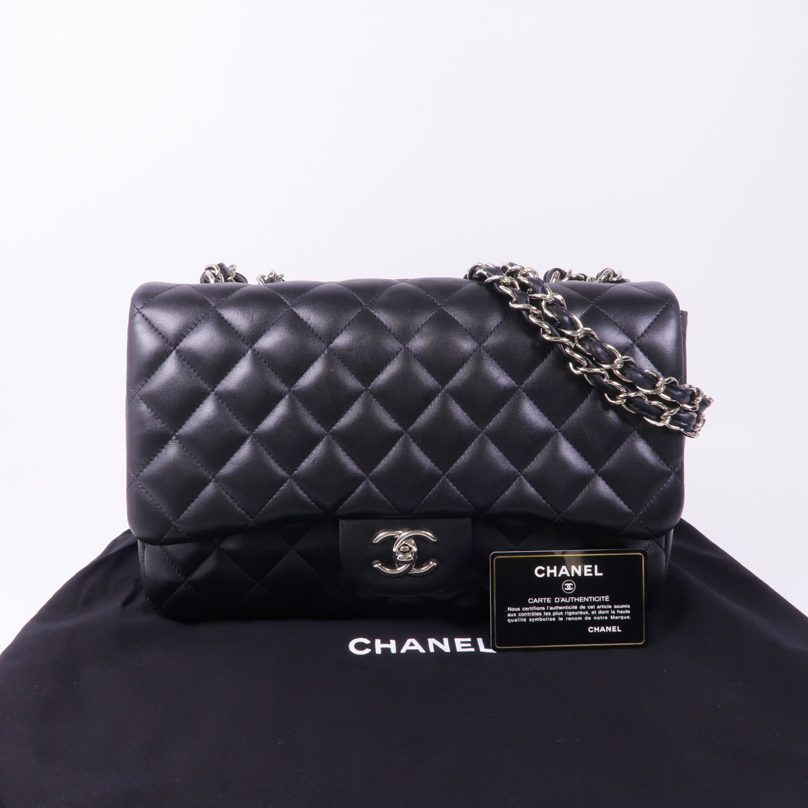 CHANEL 羊皮皮革Large Classic銀扣肩背袋